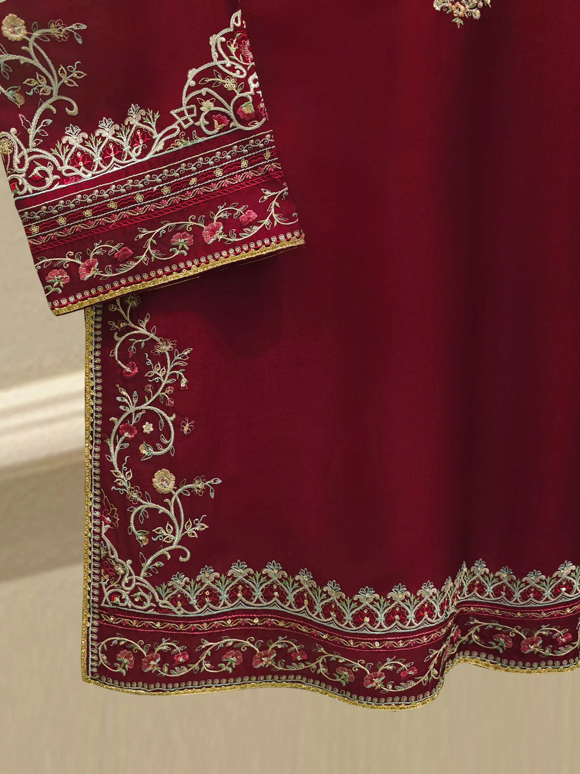 2 Piece- Pure Sheesha Silk Embroidered Suit S113616 - Image 3