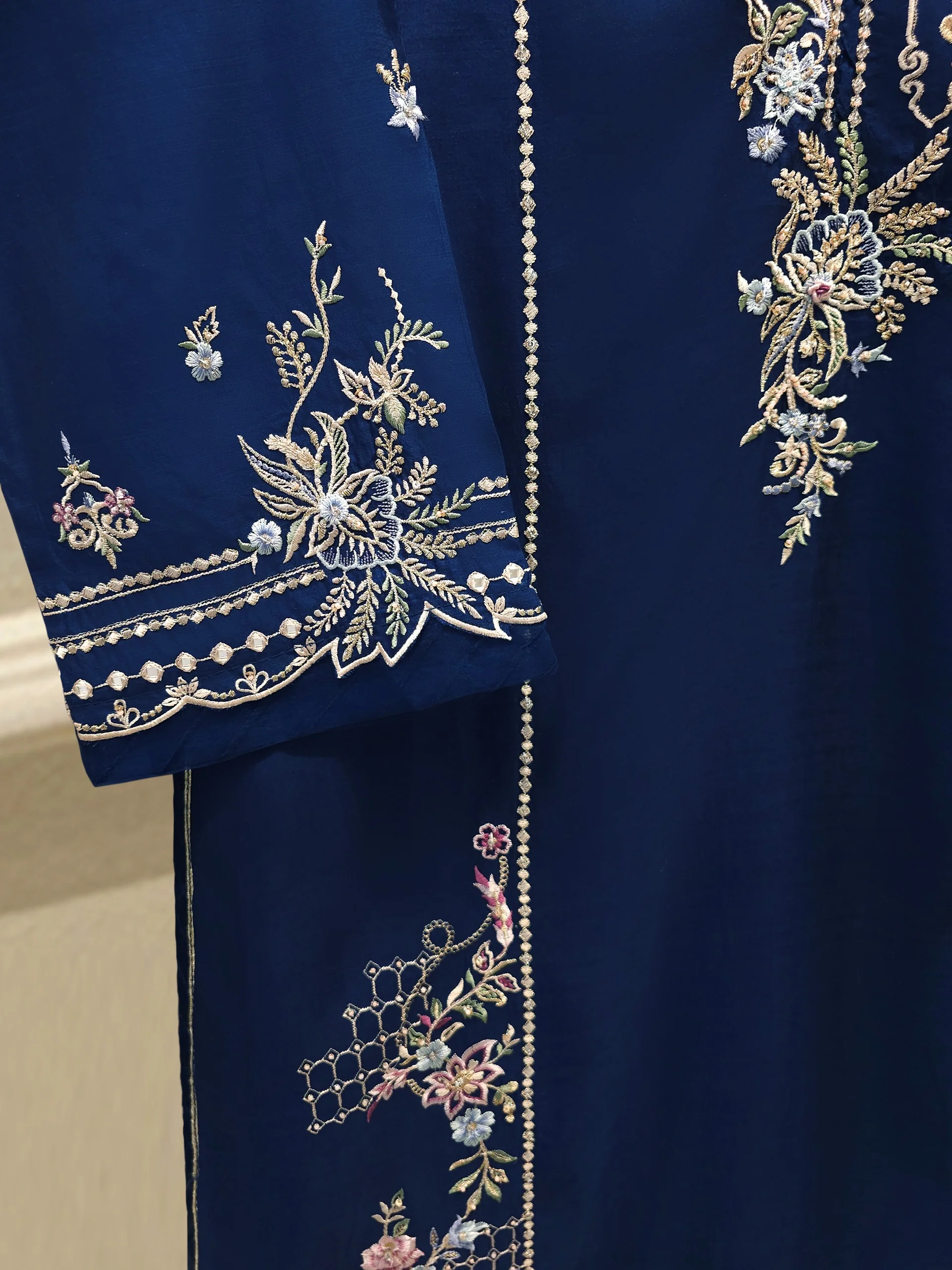 2 Piece- Pure Khaddi Silk Embroidered Suit S114228 - Image 3