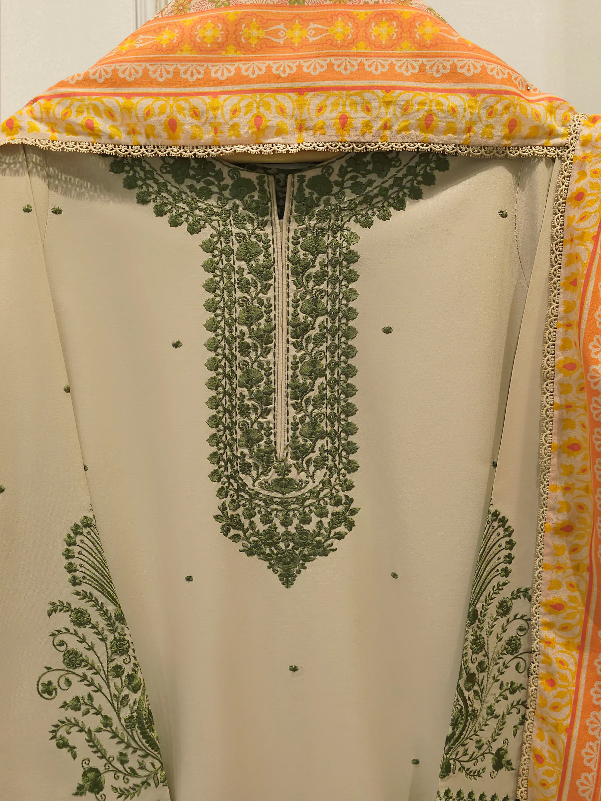 3 Piece - Embroidered  Cambric Suit S113392 - Image 2