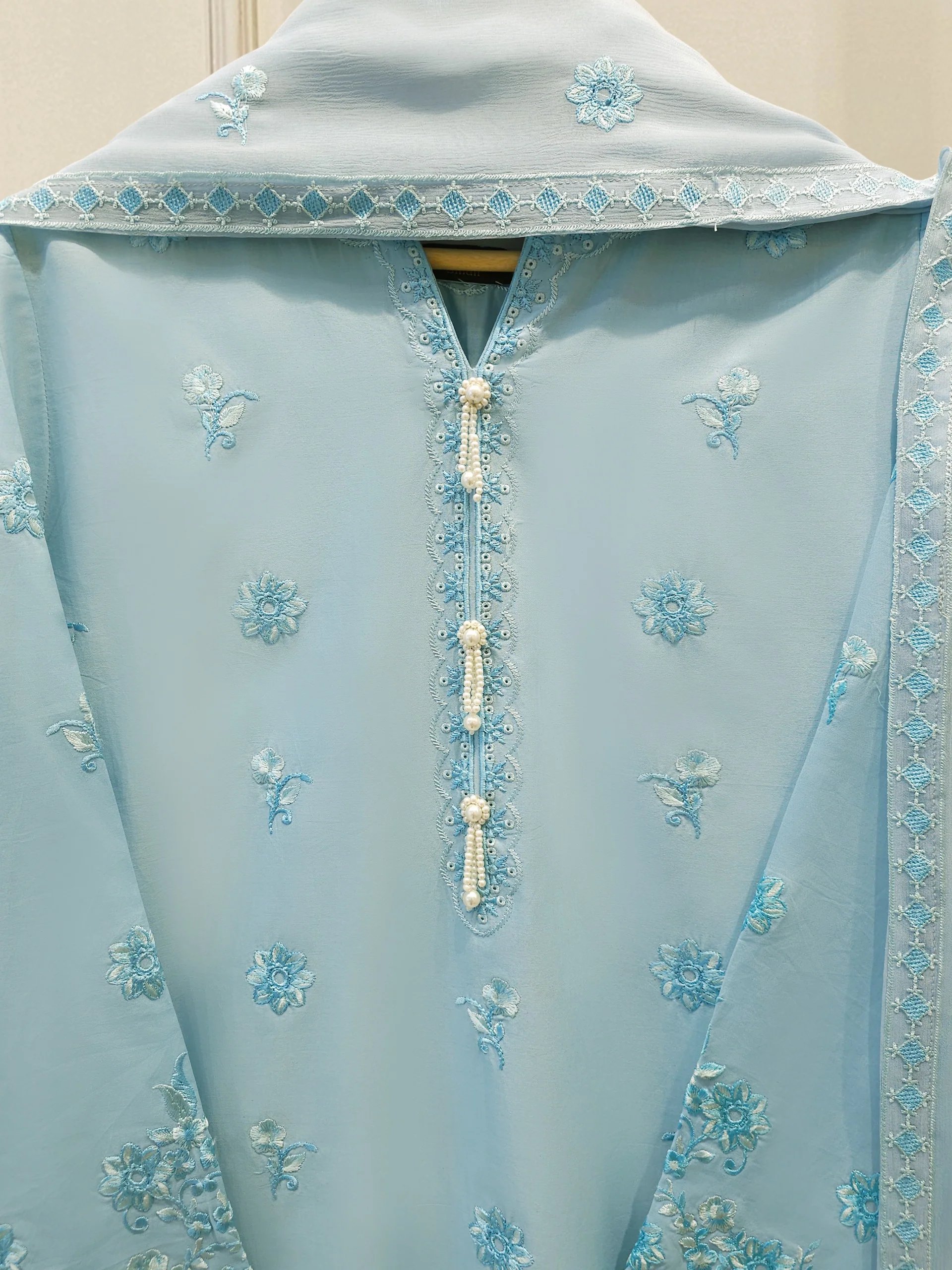 3 Piece - Embroidered Cambric Suit S112684 - Image 2
