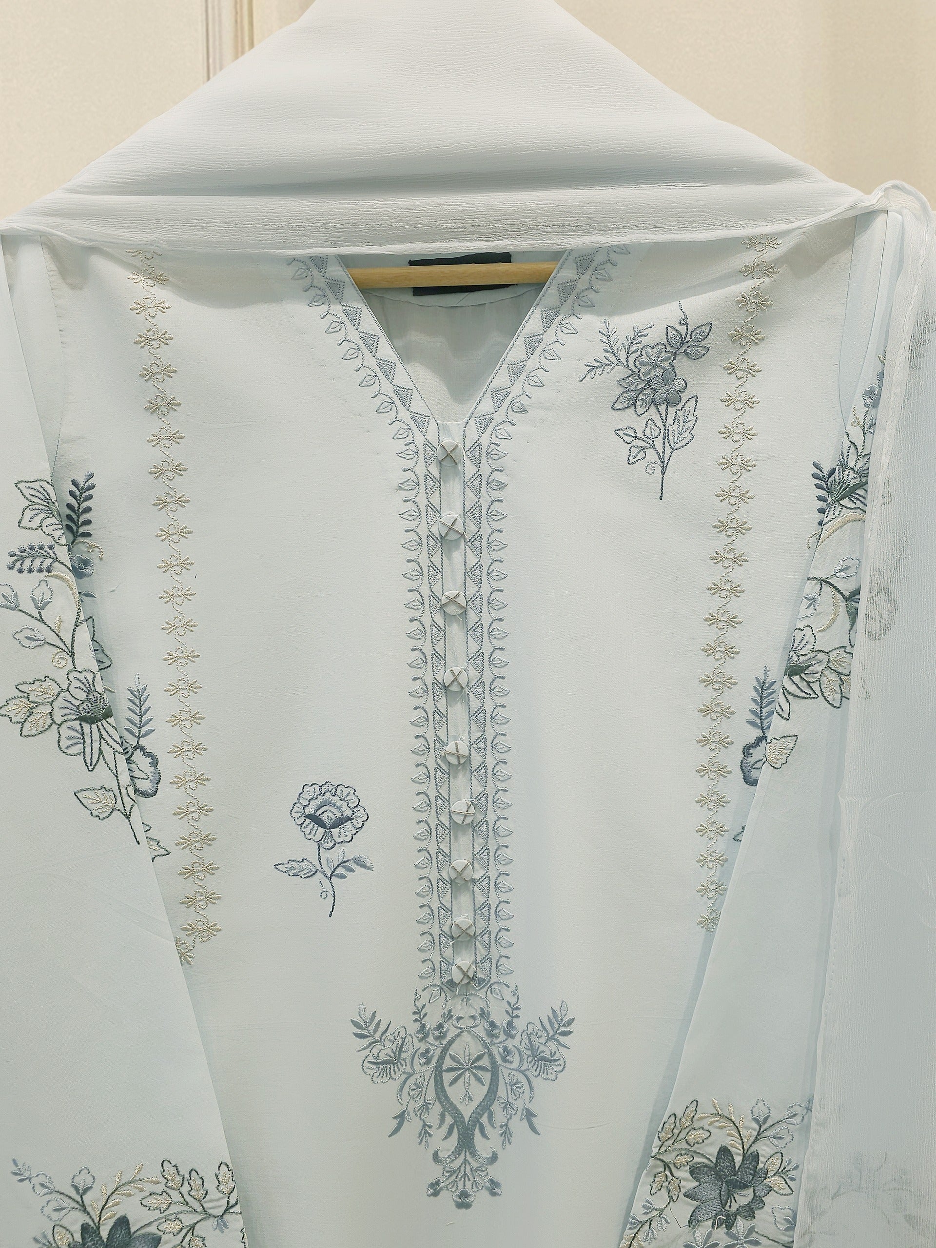 3 Piece - Embroidered Cambric Suit S112757 - Image 2