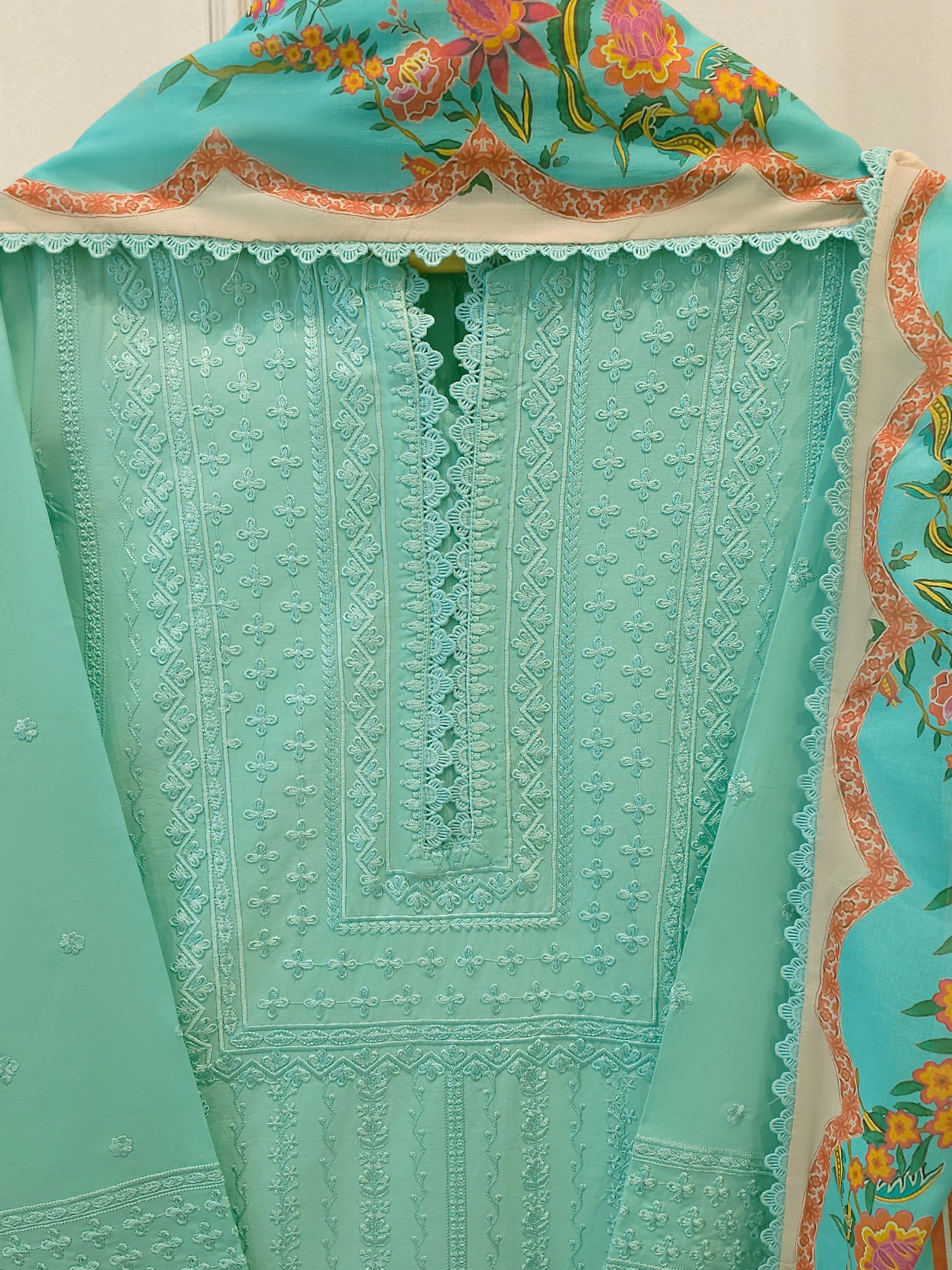 3 Piece - Embroidered Cambric Suit S113594 - Image 2