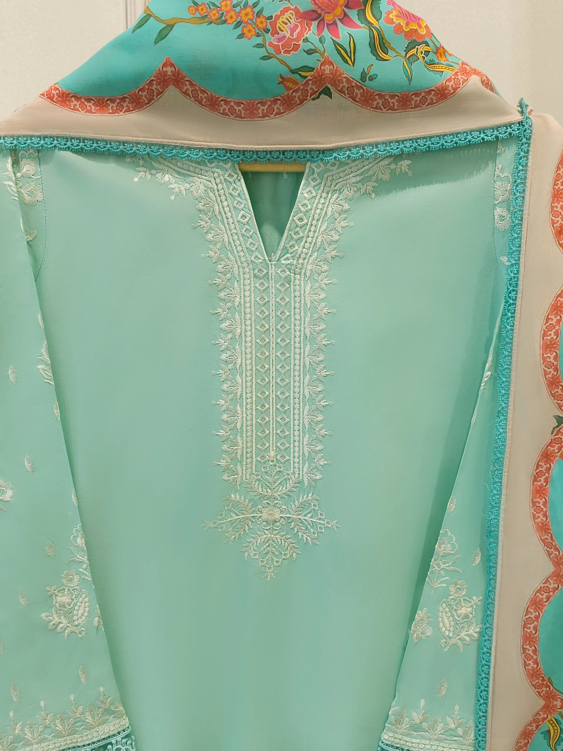 3 Piece - Embroidered Cambric Suit S113601 - Image 2