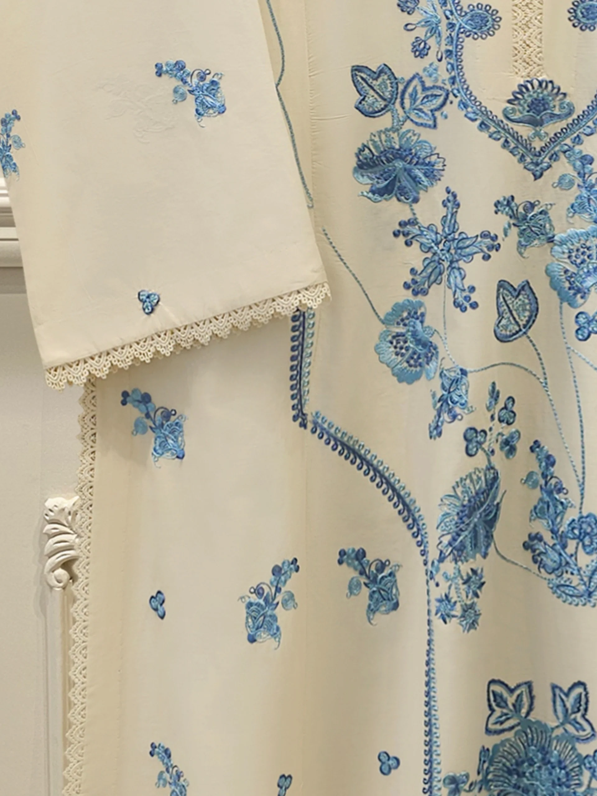 3 Piece - Embroidered Cambric Suit S114281 - Image 4