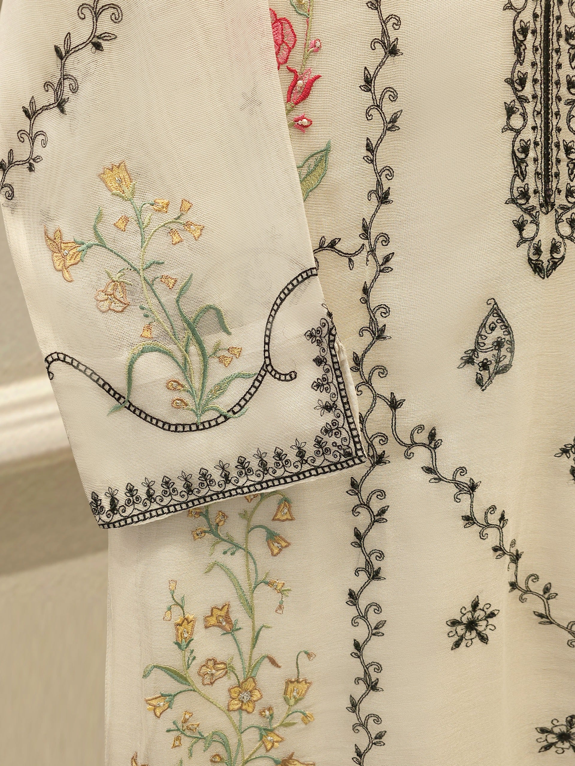 3 Piece - Embroidered Cotton Net Suit WS00304 - Image 3