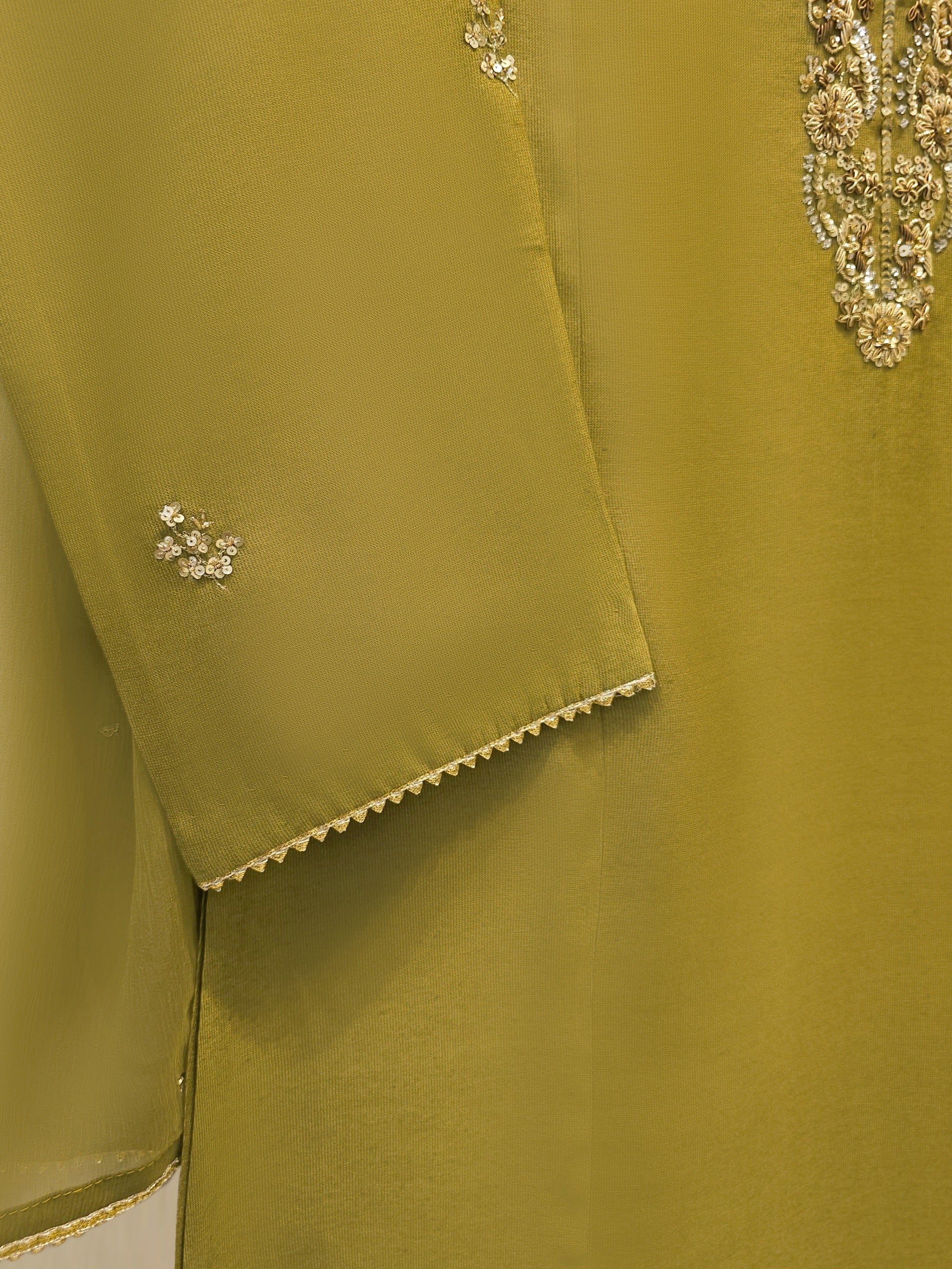 3 Piece - Embroidered Silk Net Suit S112118 - Image 3