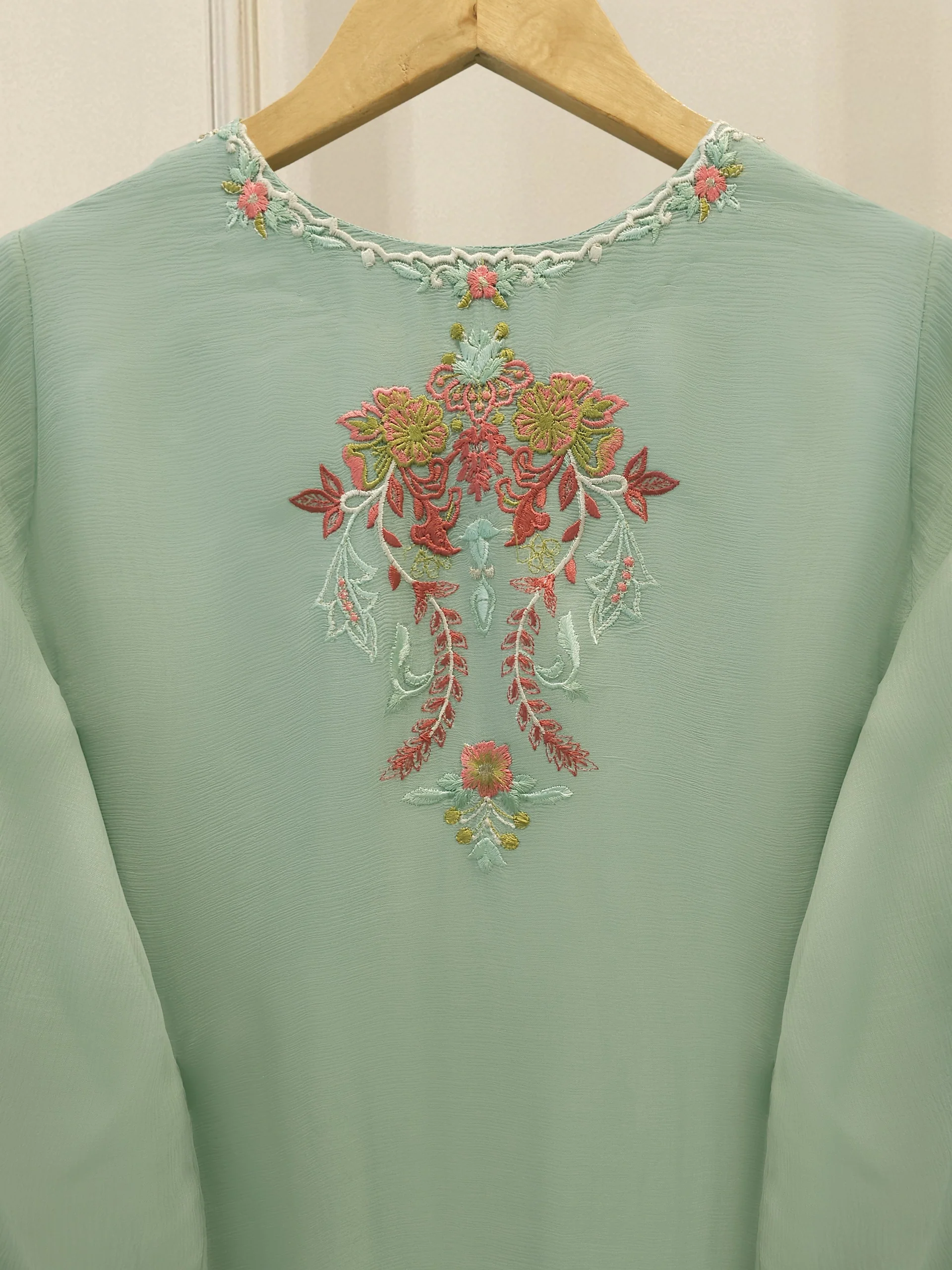 3 Piece - Pure Chiffon Embroidered Suit S113572 - Image 5