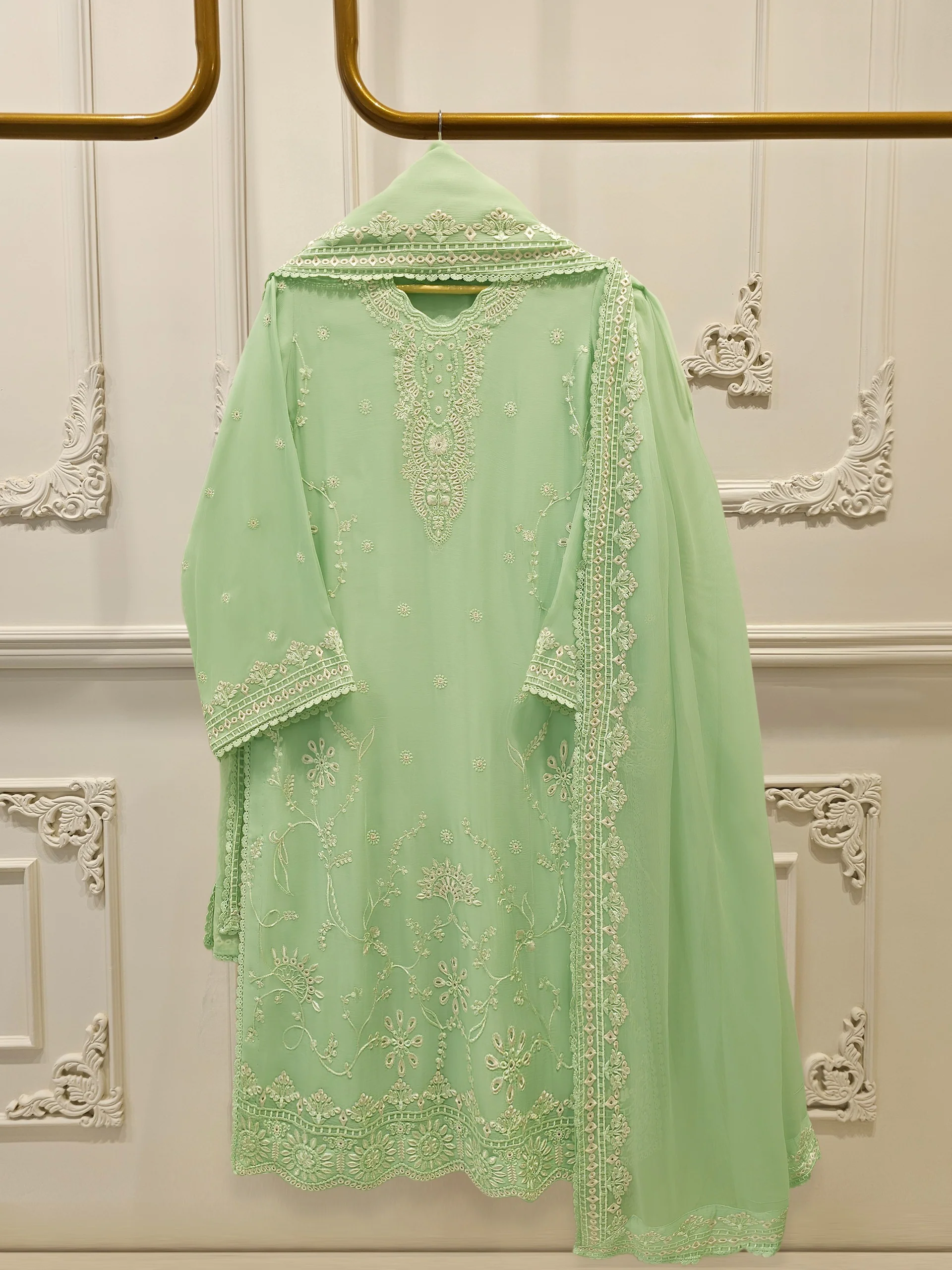 3 Piece - Pure Embroidered Chiffon Suit S113445