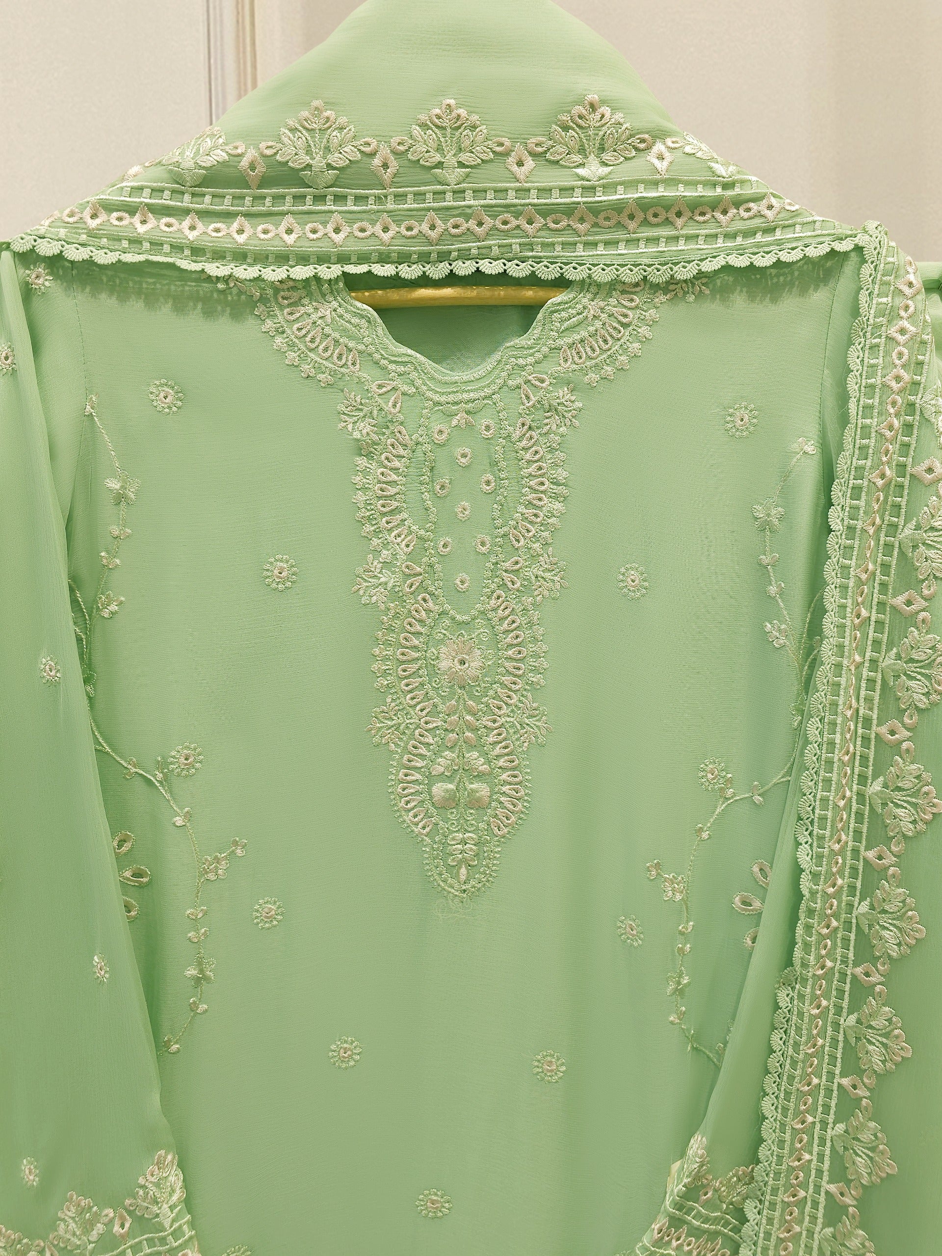 3 Piece - Pure Embroidered Chiffon Suit S113445 - Image 2