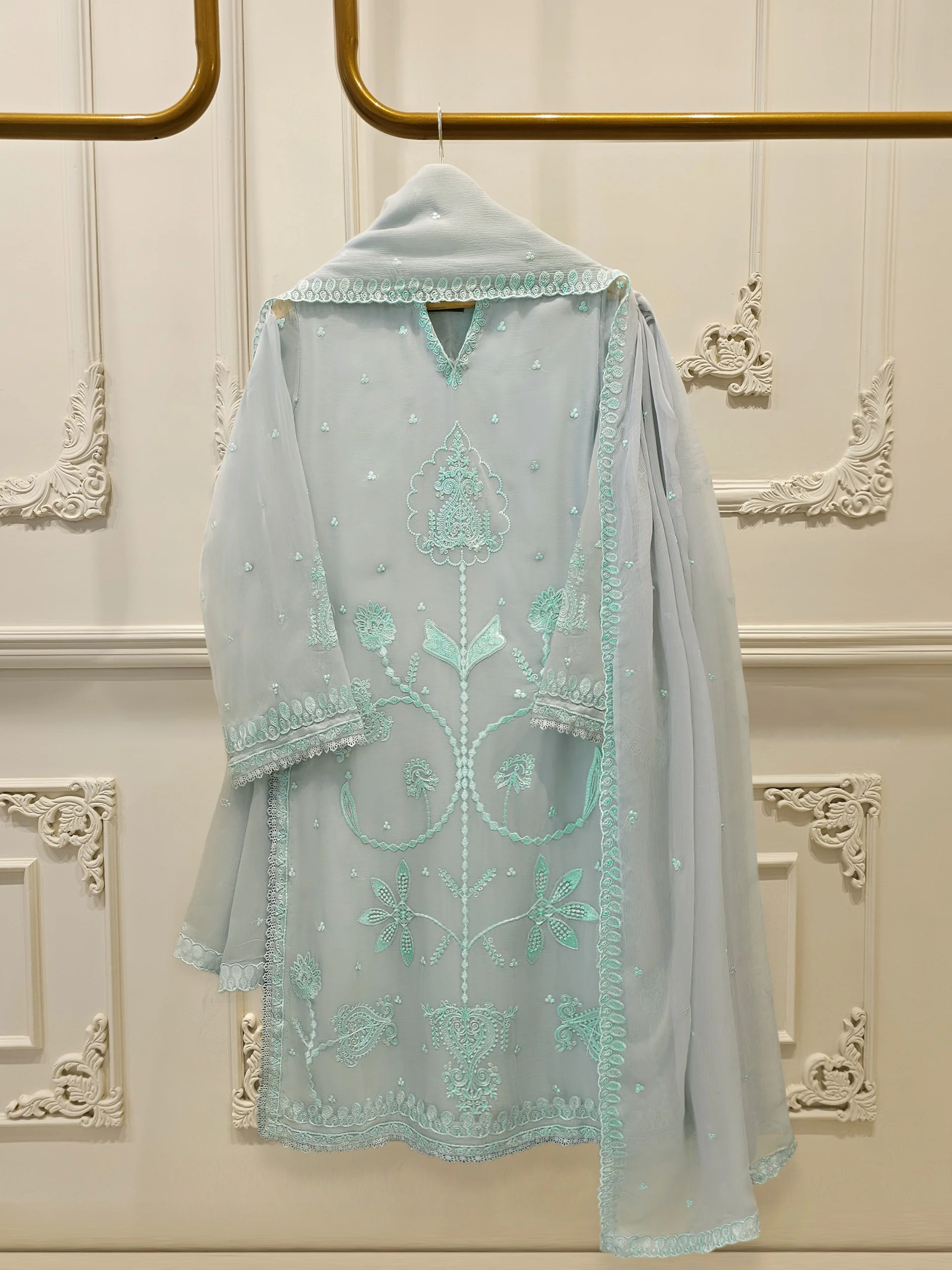 3 Piece - Pure Embroidered Chiffon Suit S113801
