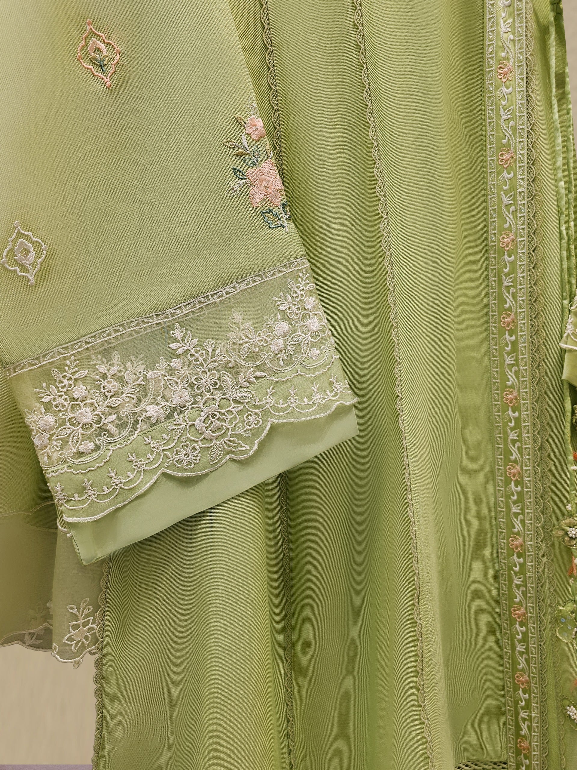 3 Piece - Pure Embroidered Cotton Net Suit S111819 - Image 3