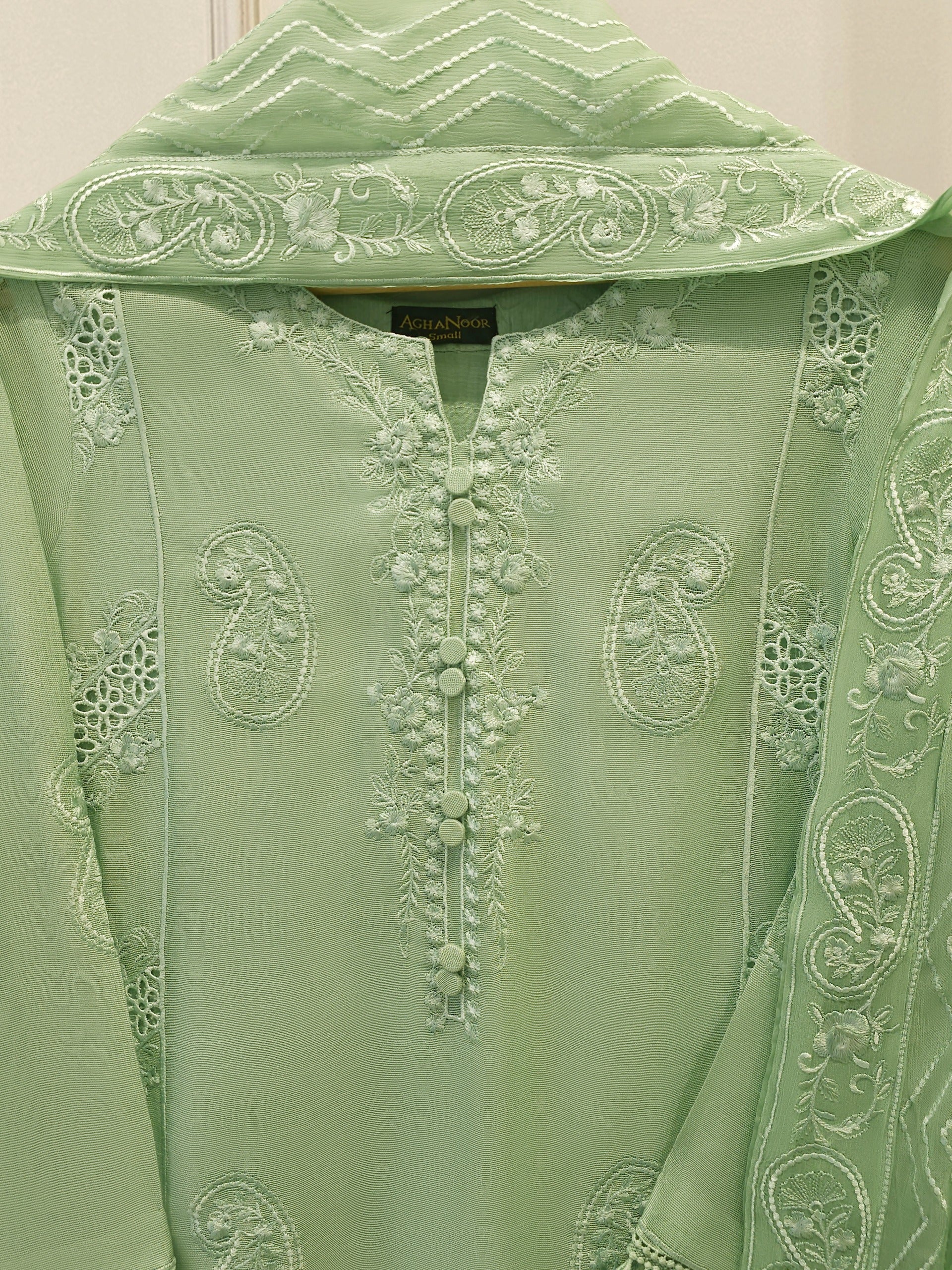 3 Piece - Pure Embroidered Cotton Net Suit S112808 - Image 8