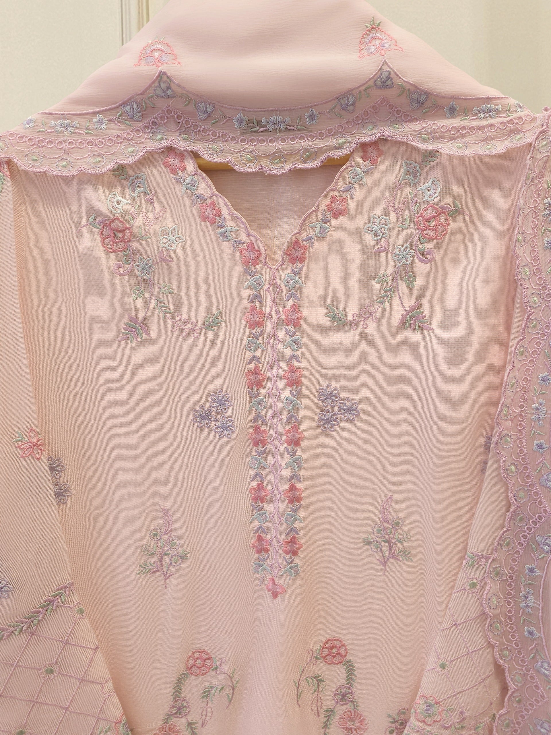 3 Piece - Pure Embroidered Cotton Net Suit S113165 - Image 2