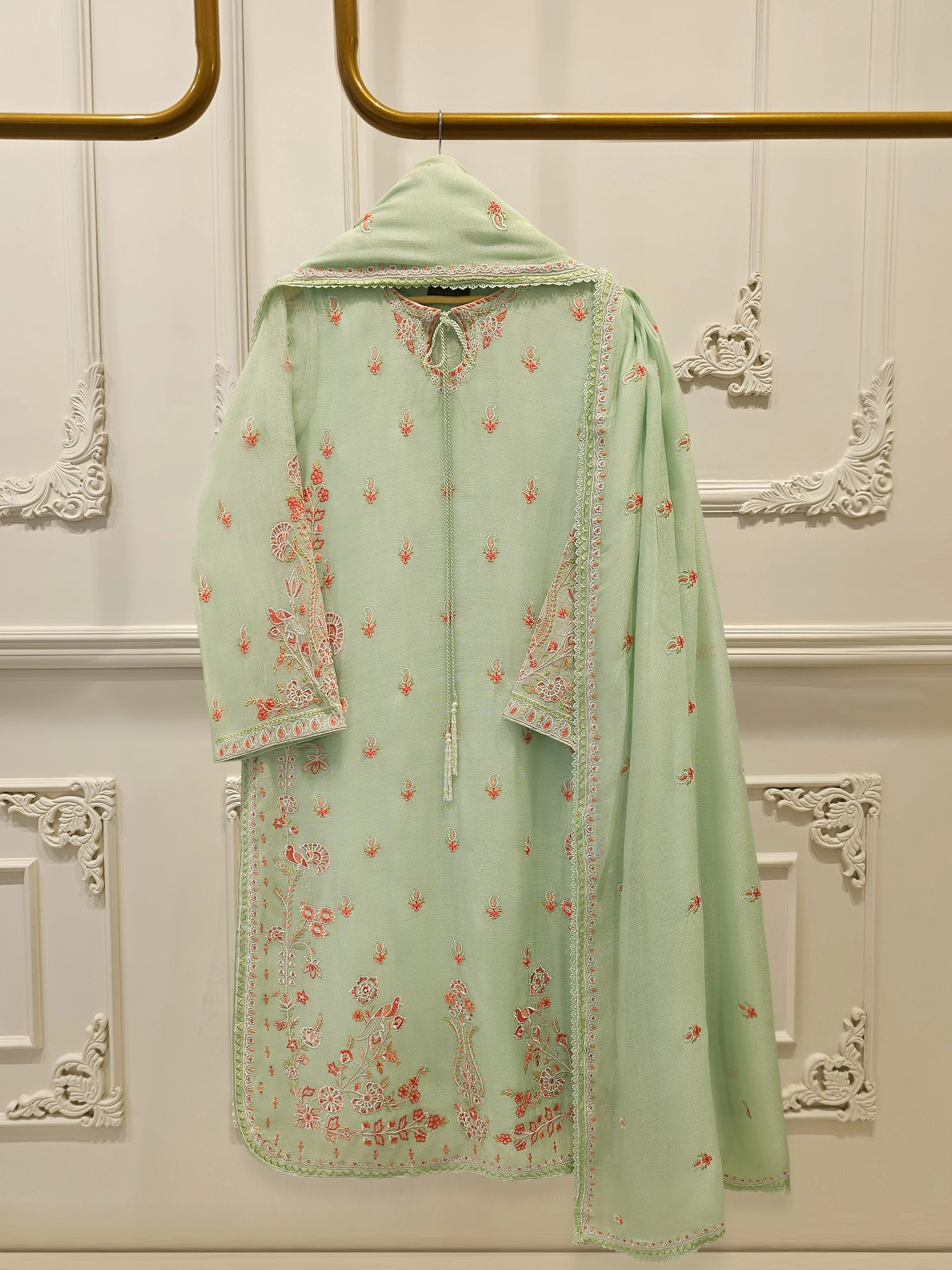 3 Piece - Pure Embroidered Cotton Net Suit S113444