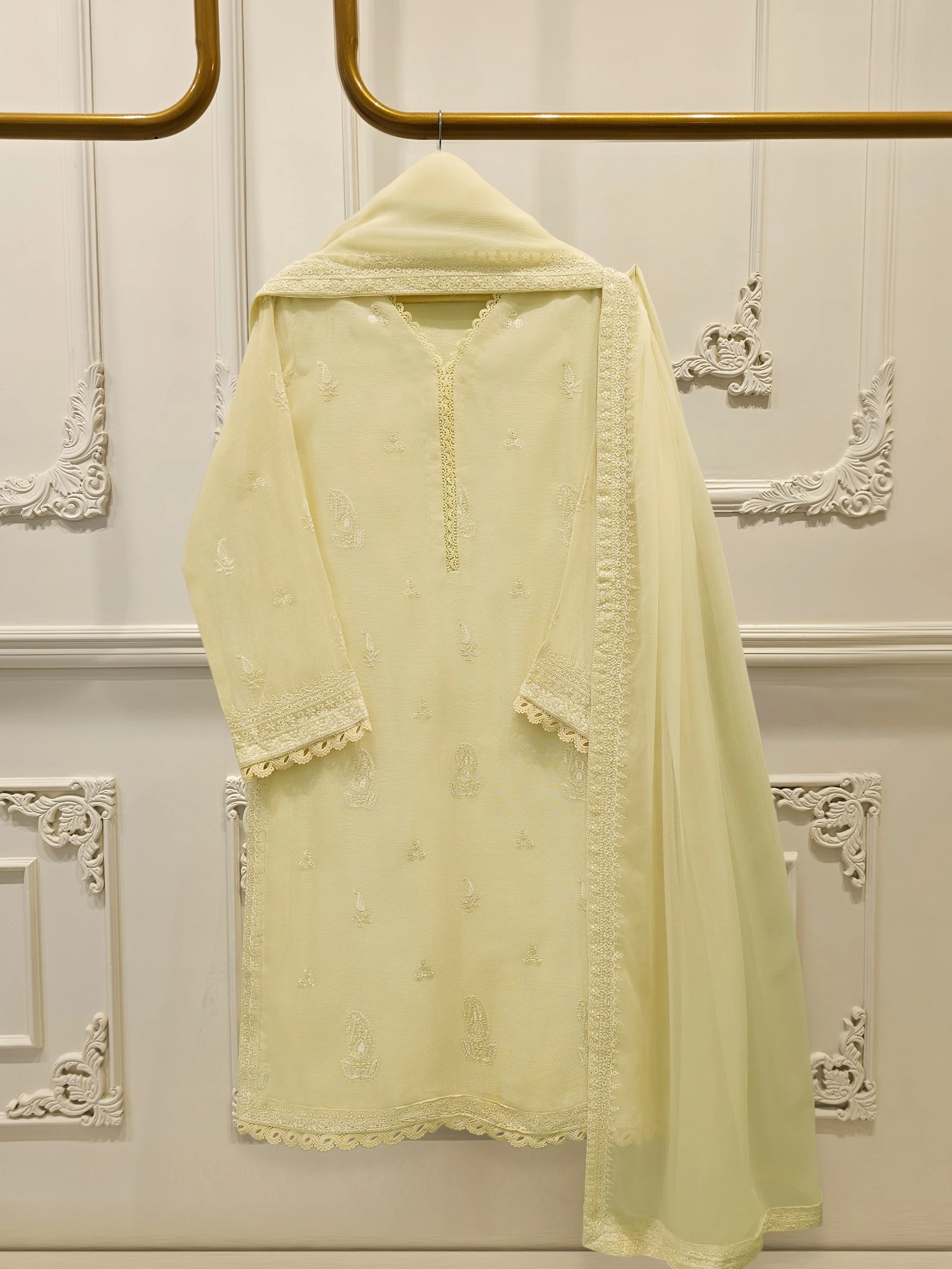 3 Piece - Pure Embroidered Cotton Net Suit S113493