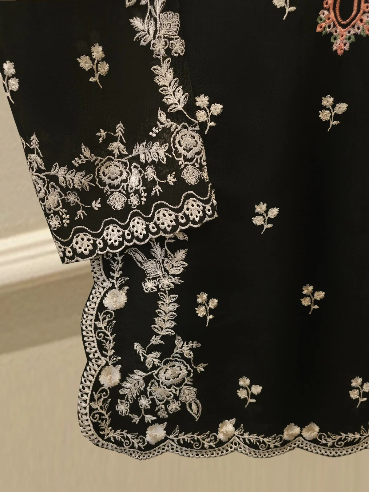 3 Piece - Pure Embroidered Cotton Net Suit S113499 - Image 3
