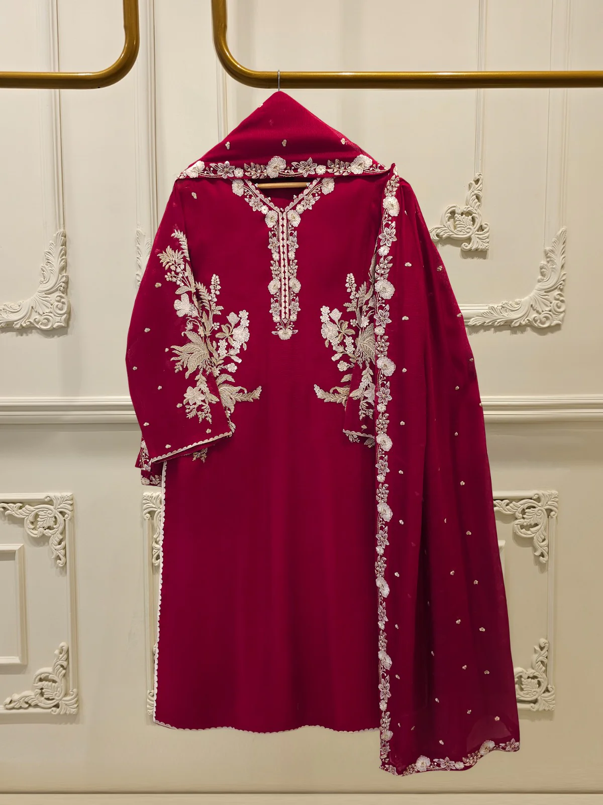3 Piece - Pure Embroidered Cottone Net Suit S113500