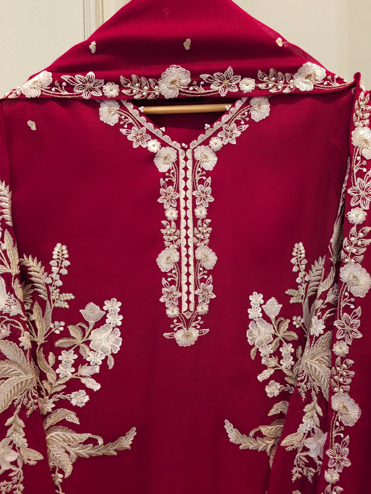 3 Piece - Pure Embroidered Cottone Net Suit S113500 - Image 2