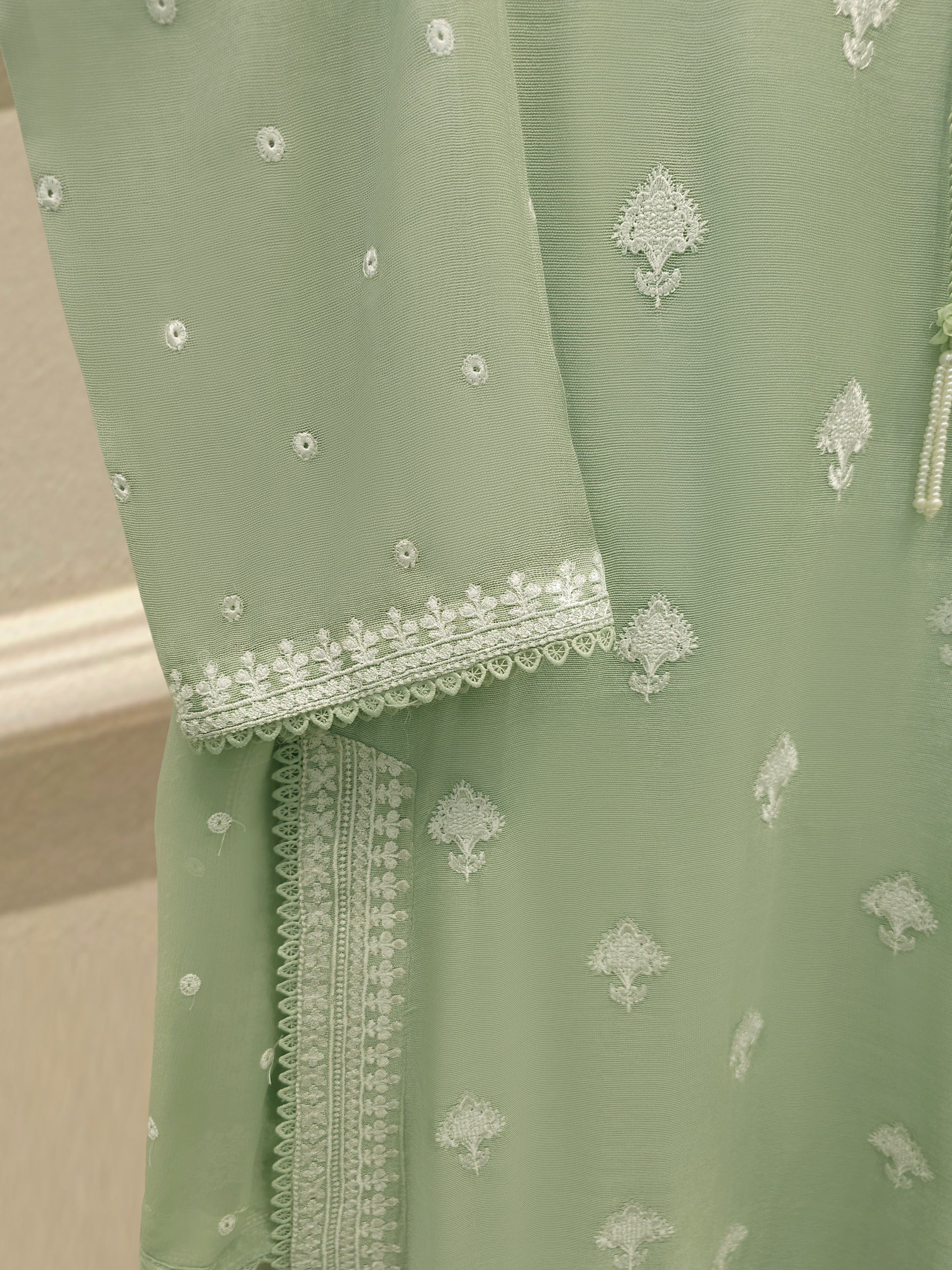 3 Piece - Pure Embroidered Cotton Net Suit S113595 - Image 3