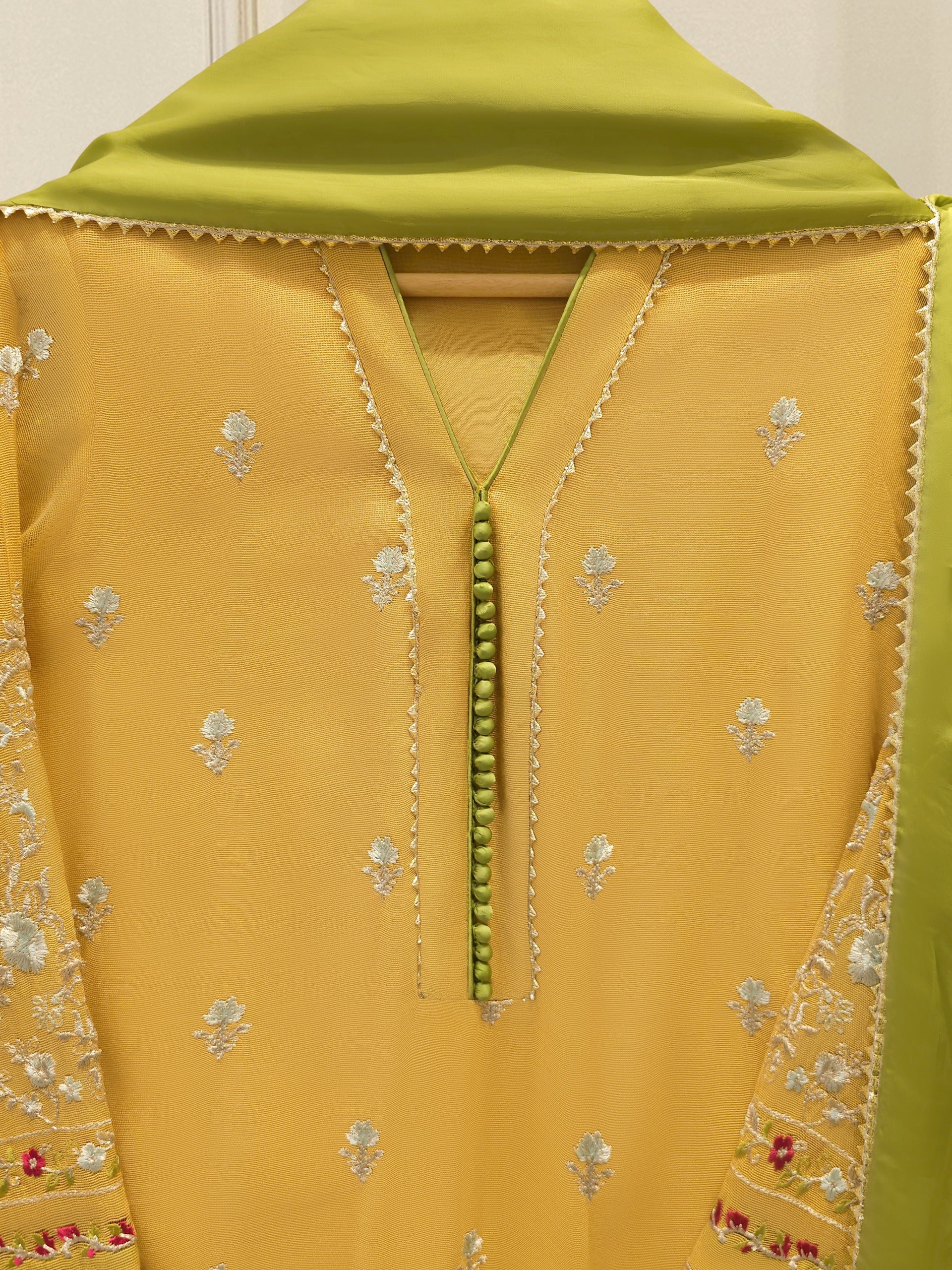 3 Piece - Pure Embroidered Cotton Net Suit S113618 - Image 2