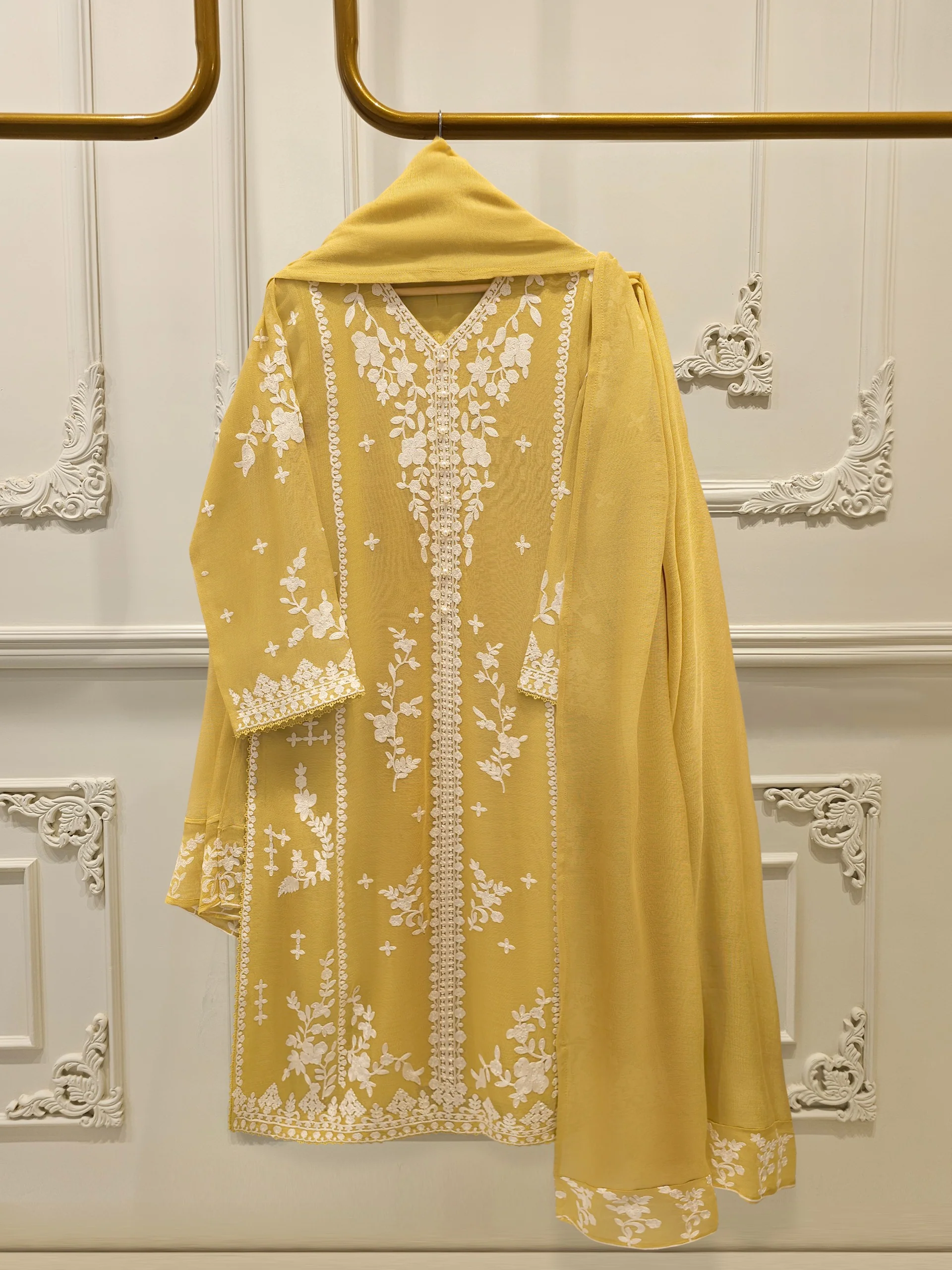 3 Piece - Pure Embroidered Cotton Net Suit S113630