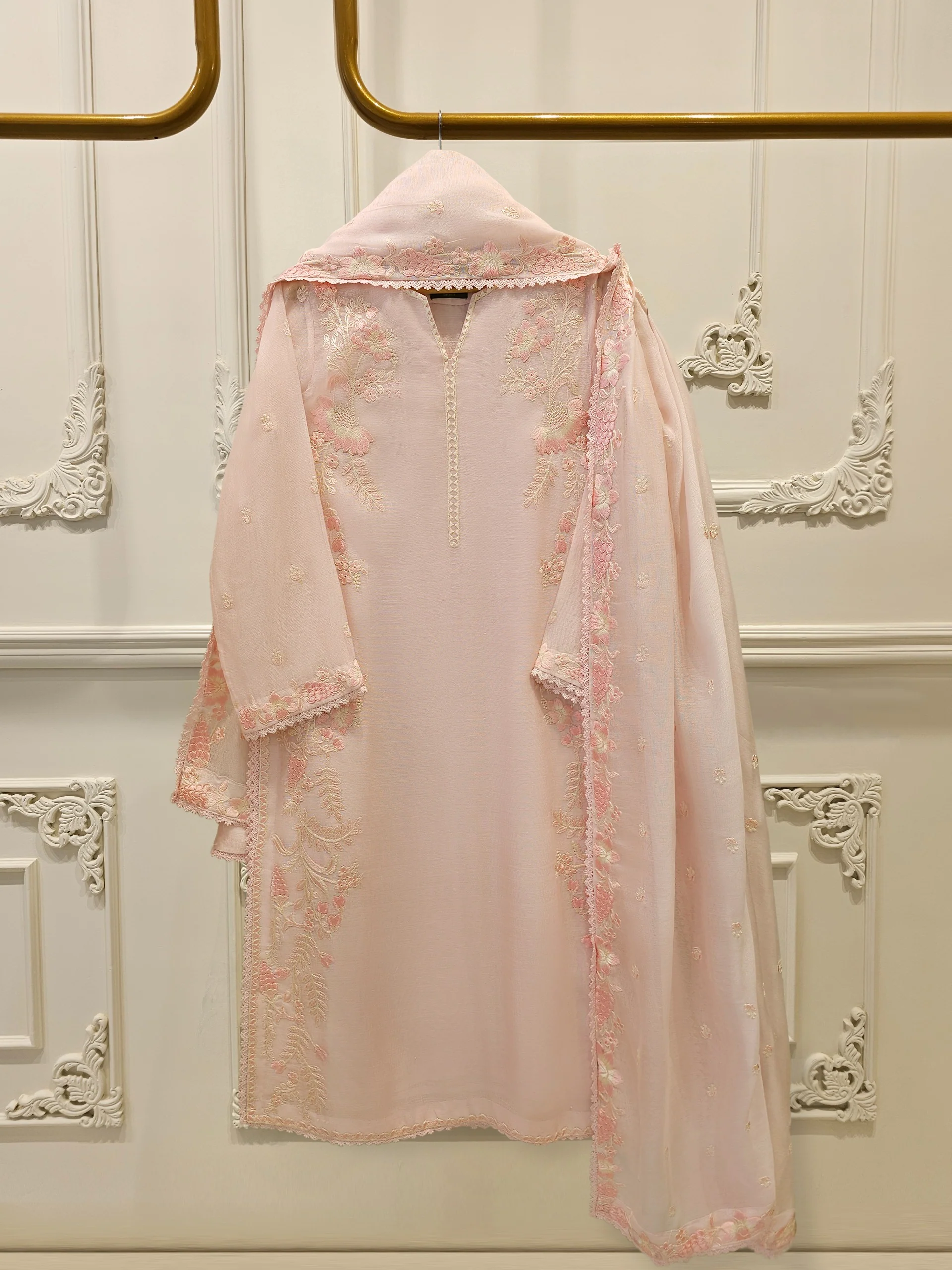 3 Piece - Pure Embroidered Cotton Net Suit S113800