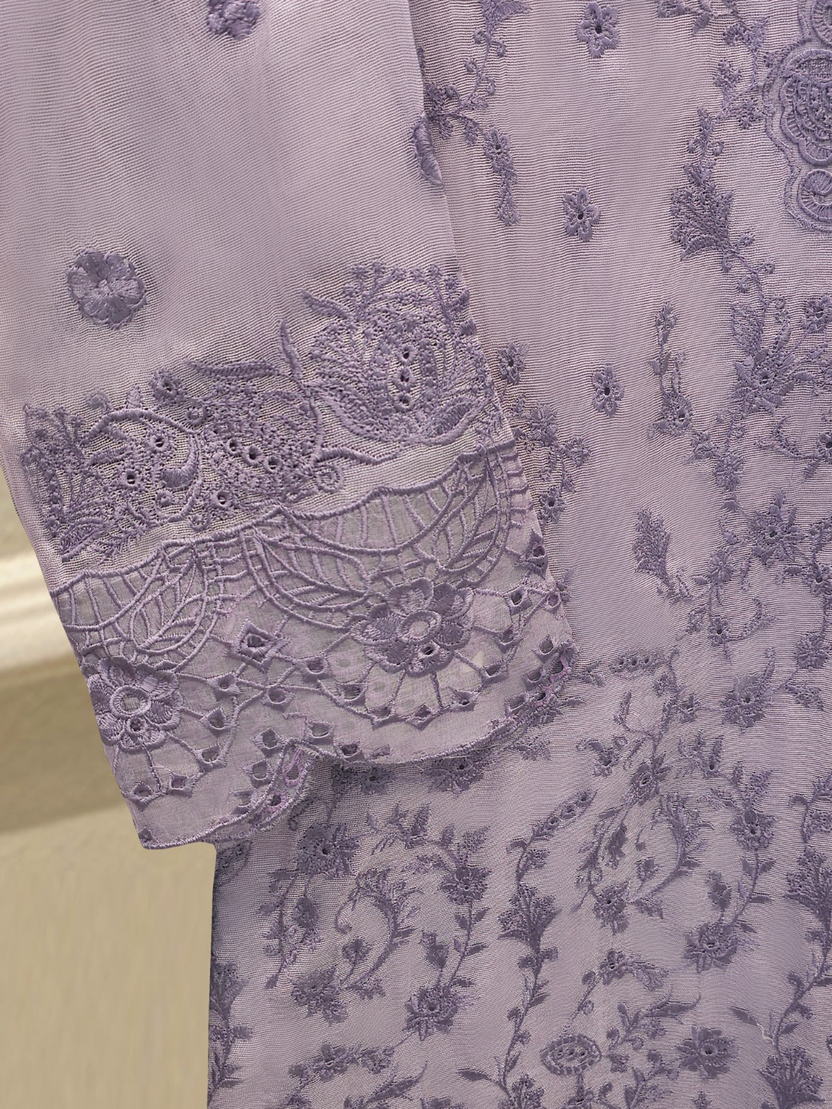 3 Piece - Pure Embroidered Cotton Net Suit S113805 - Image 3