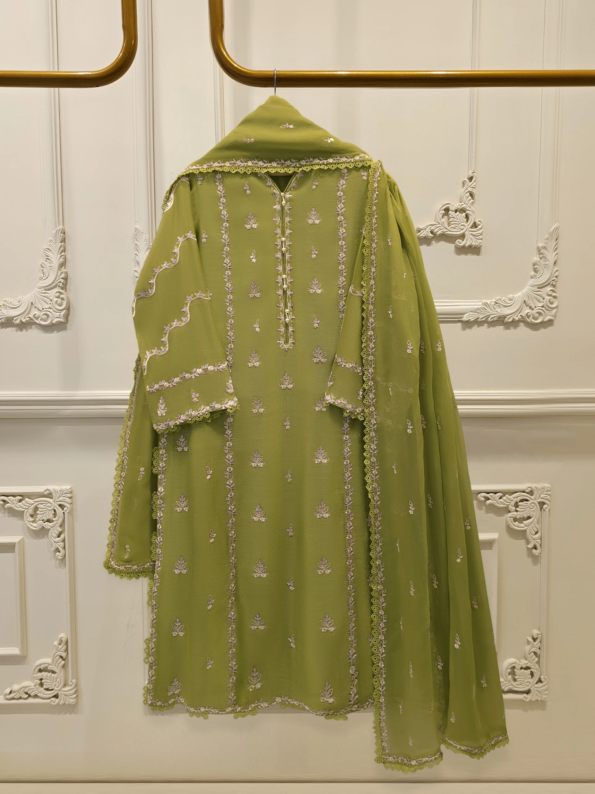 3 Piece - Pure Embroidered Cotton Net Suit S113835