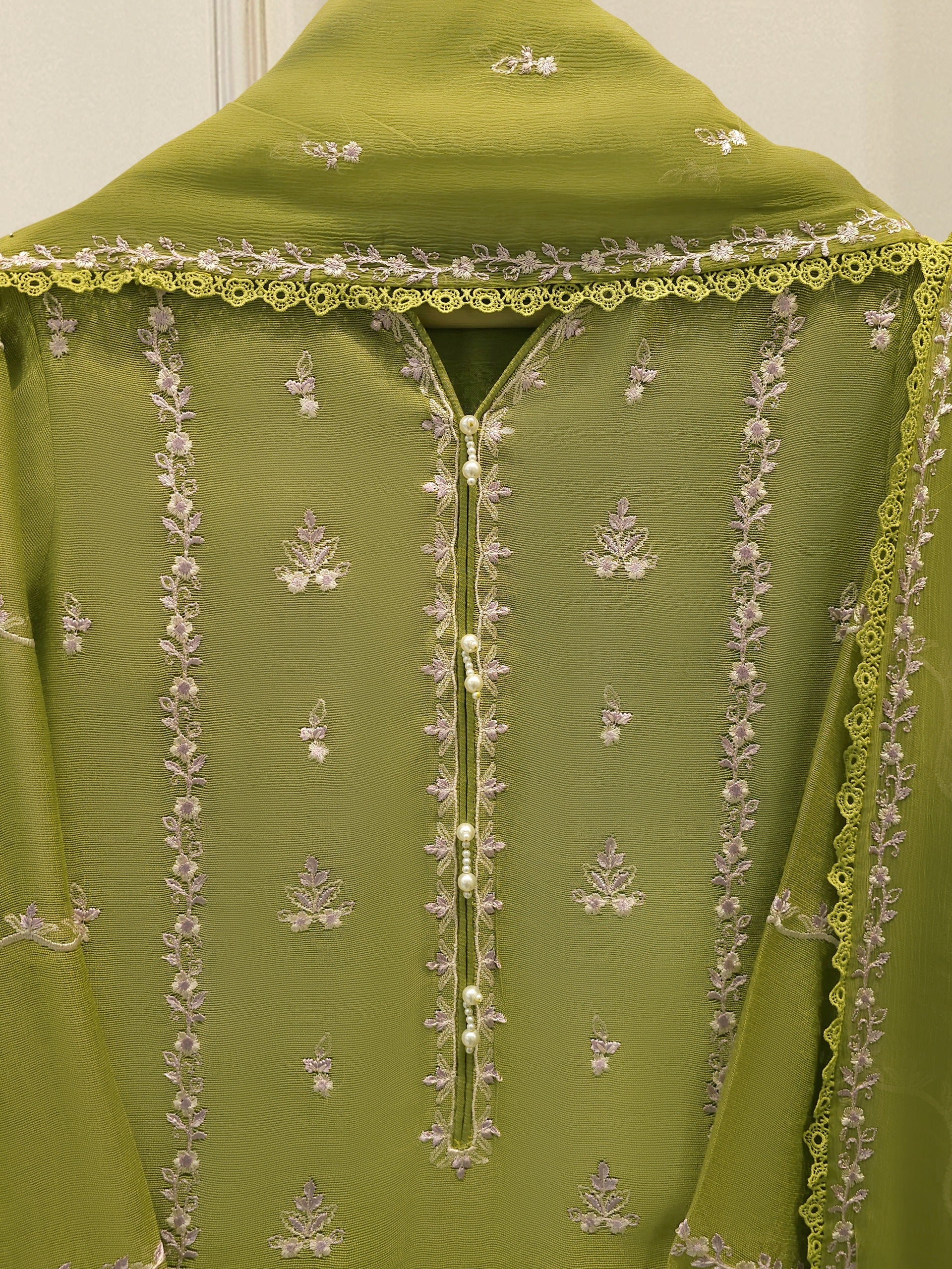 3 Piece - Pure Embroidered Cotton Net Suit S113835 - Image 2
