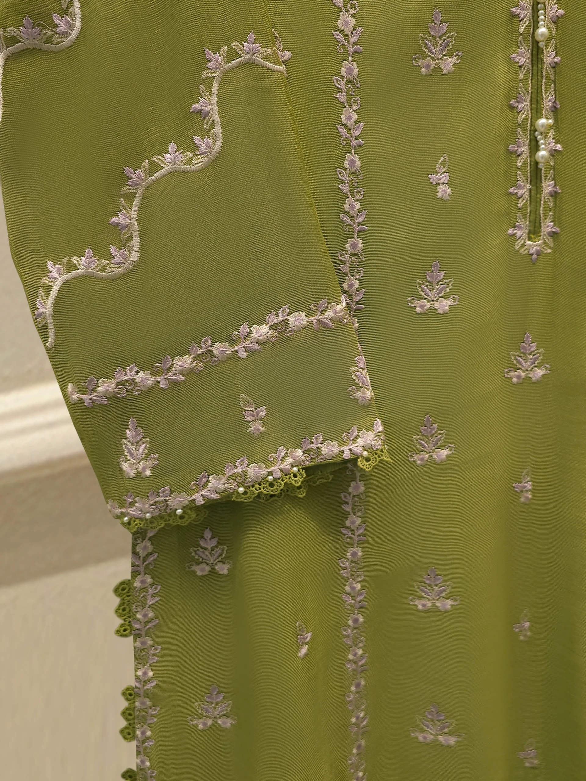 3 Piece - Pure Embroidered Cotton Net Suit S113835 - Image 3