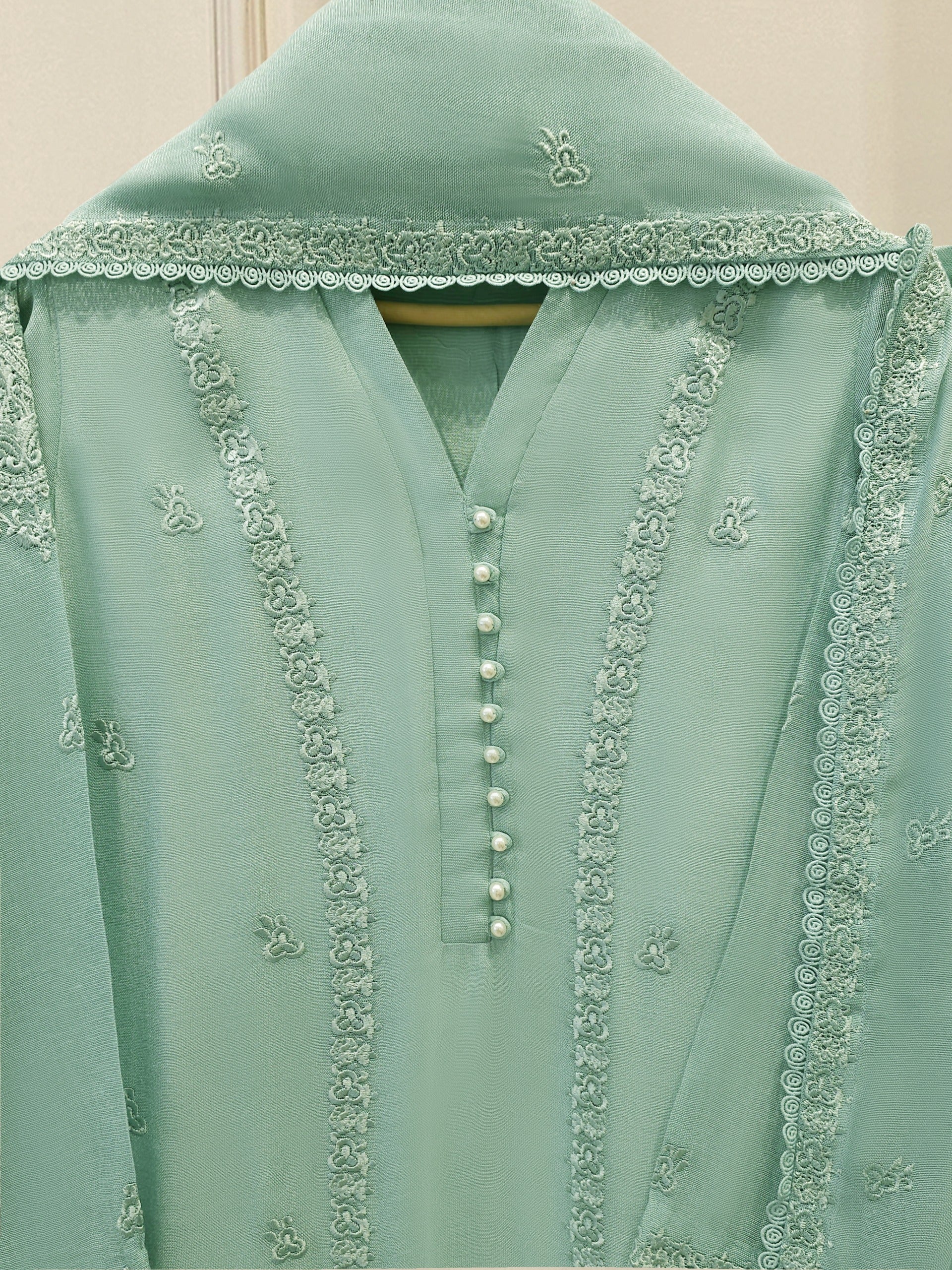 3 Piece - Pure Embroidered Cotton Net Suit S113911 - Image 2