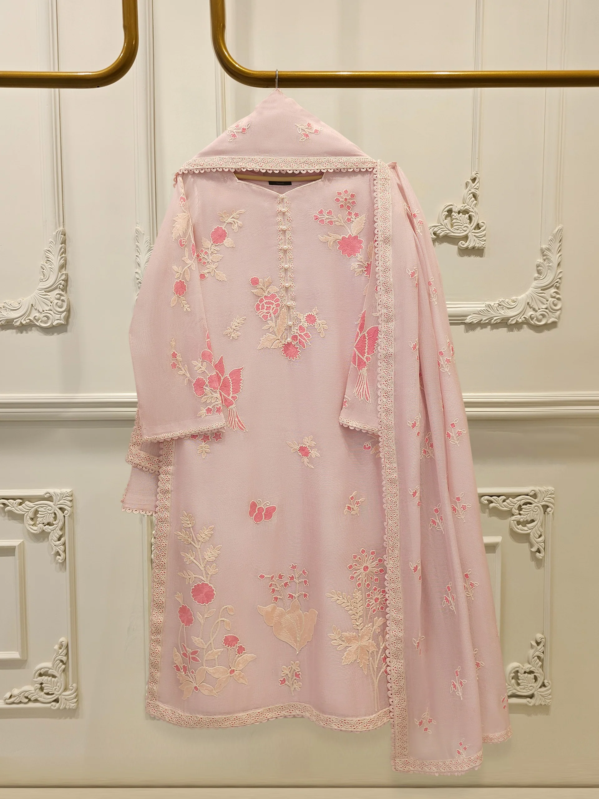 3 Piece - Pure Embroidered Cotton Net Suit S114003