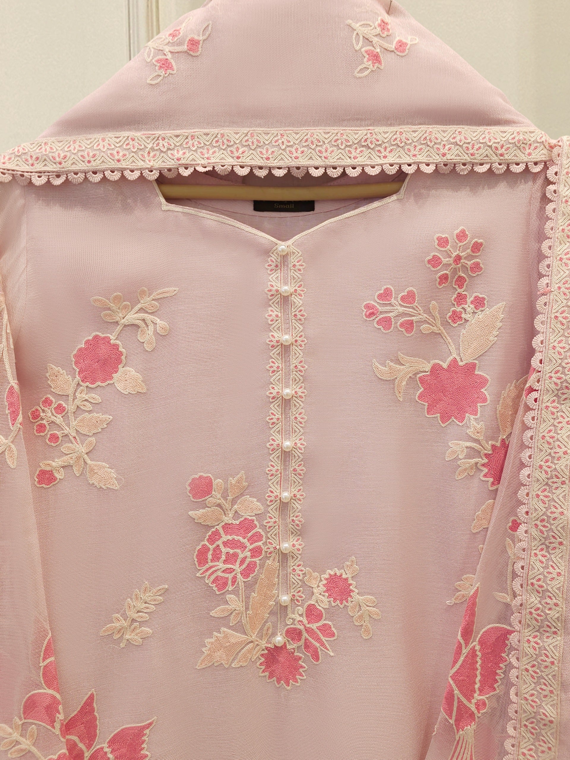 3 Piece - Pure Embroidered Cotton Net Suit S114003 - Image 2