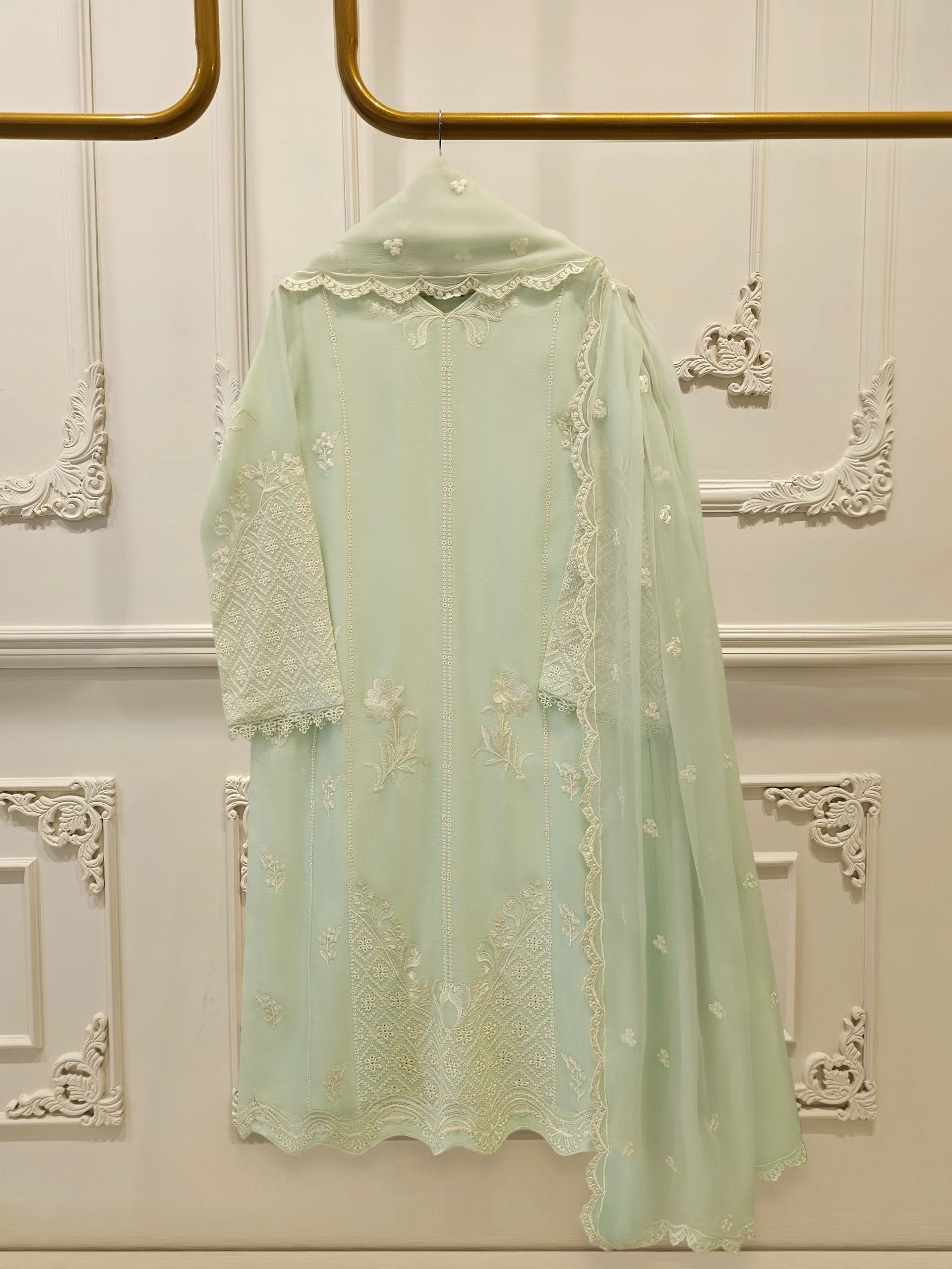3 Piece - Pure Embroidered Cotton Net Suit S114005