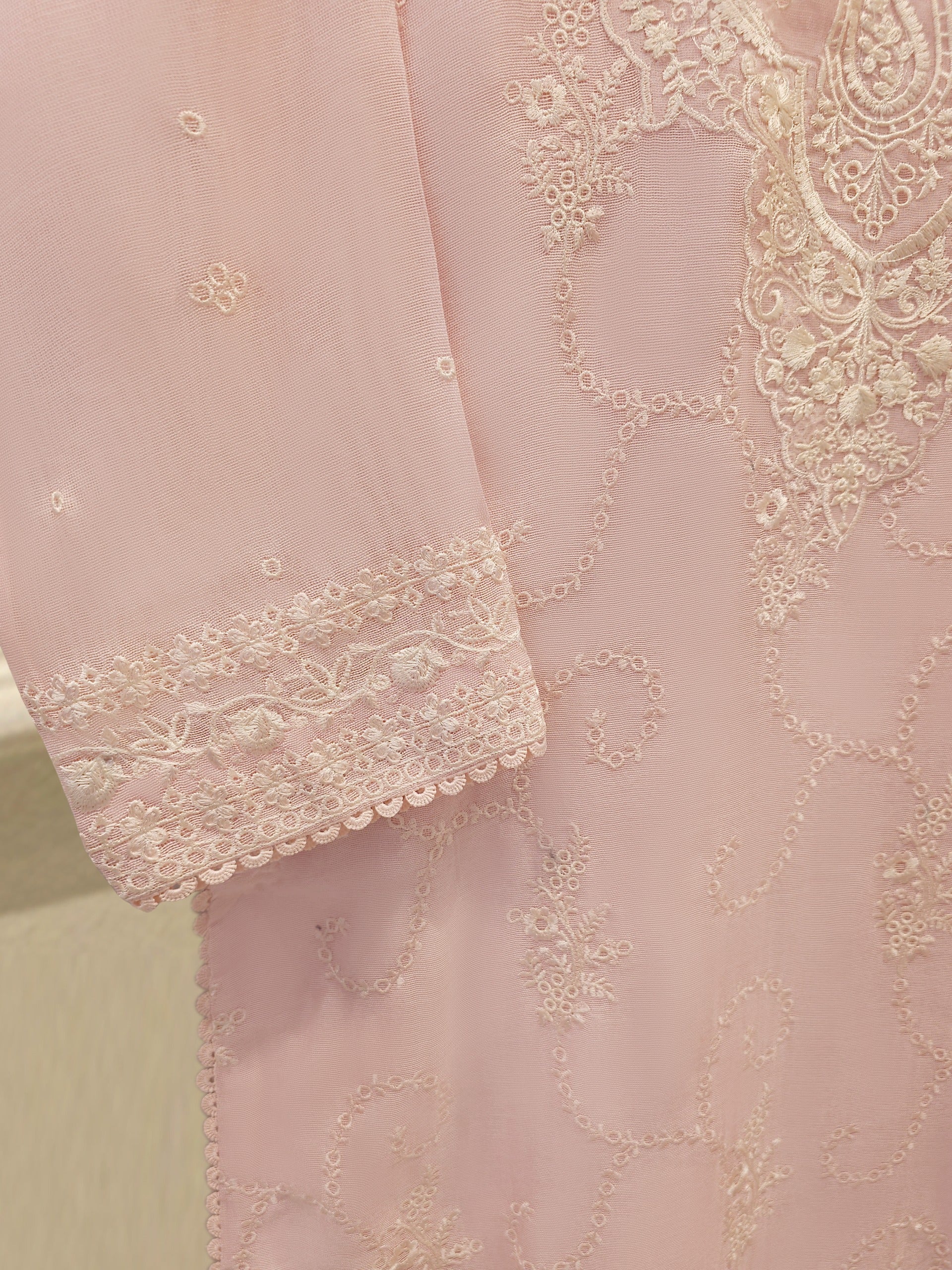 3 Piece - Pure Embroidered Cotton Net Suit S114014 - Image 3