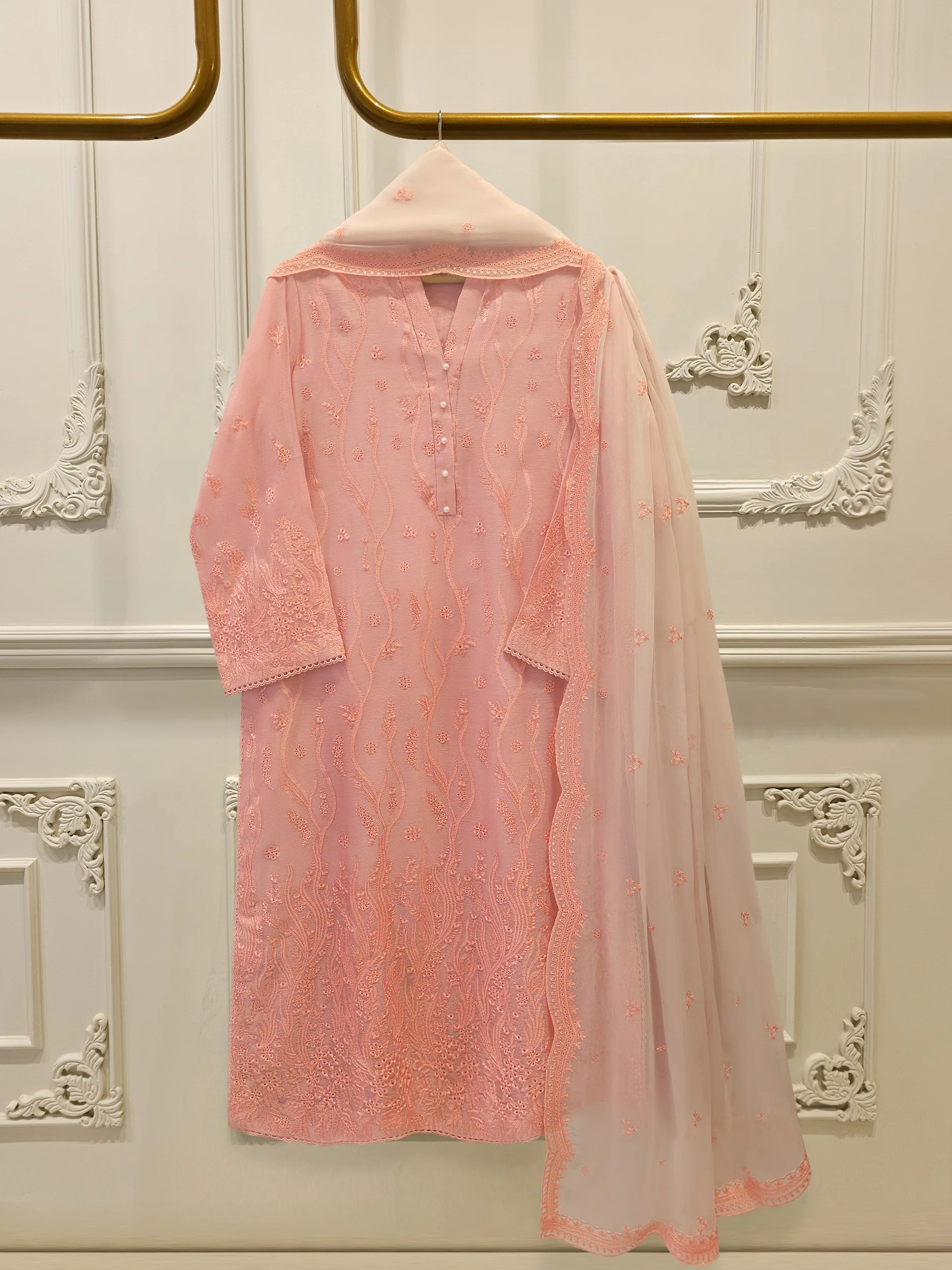 3 Piece - Pure Embroidered Cotton Net Suit S114041