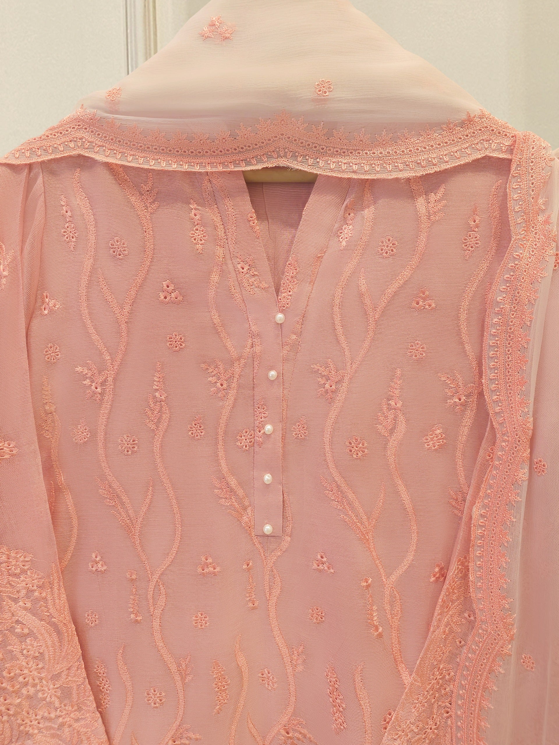 3 Piece - Pure Embroidered Cotton Net Suit S114041 - Image 2