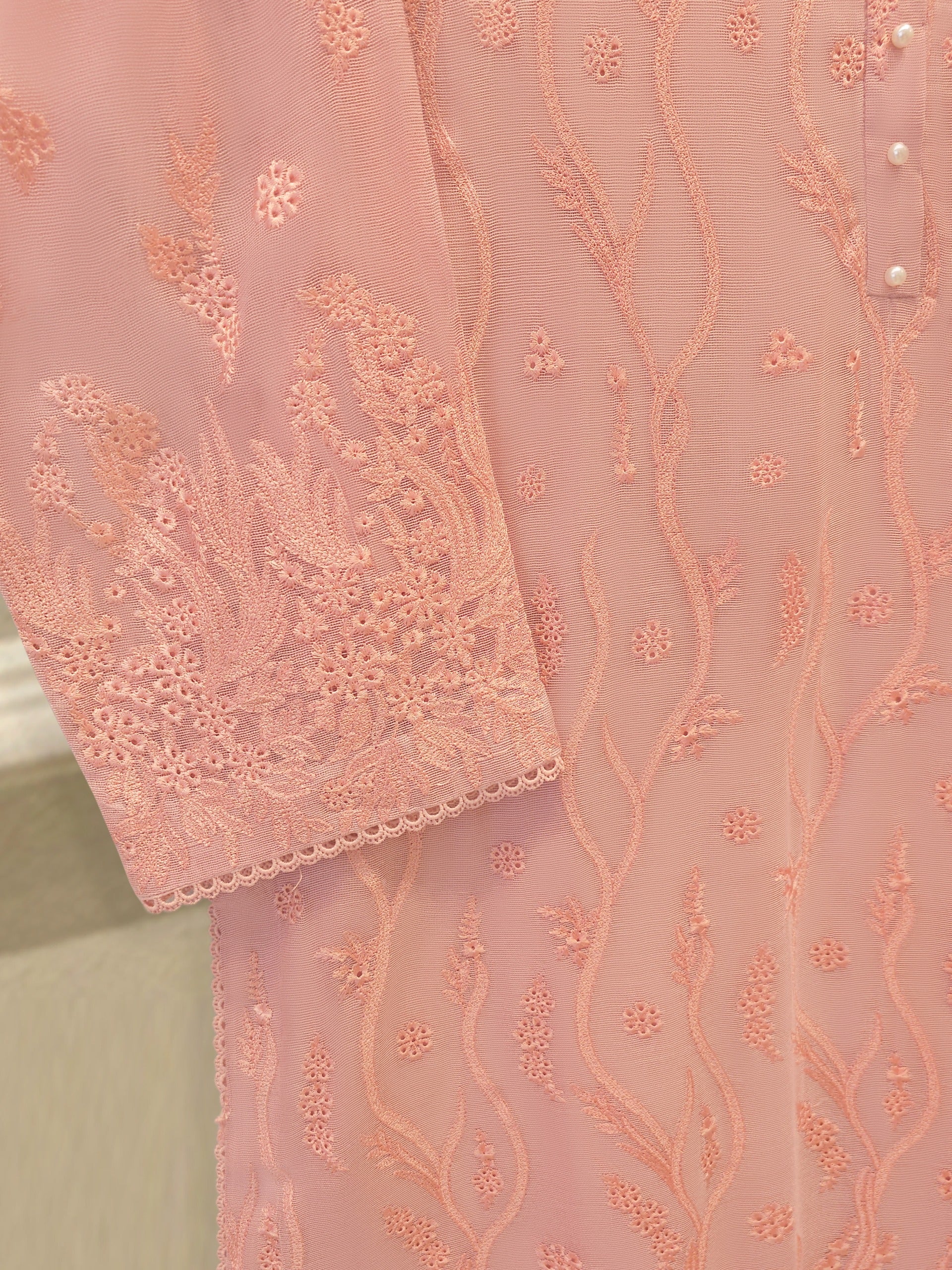 3 Piece - Pure Embroidered Cotton Net Suit S114041 - Image 3