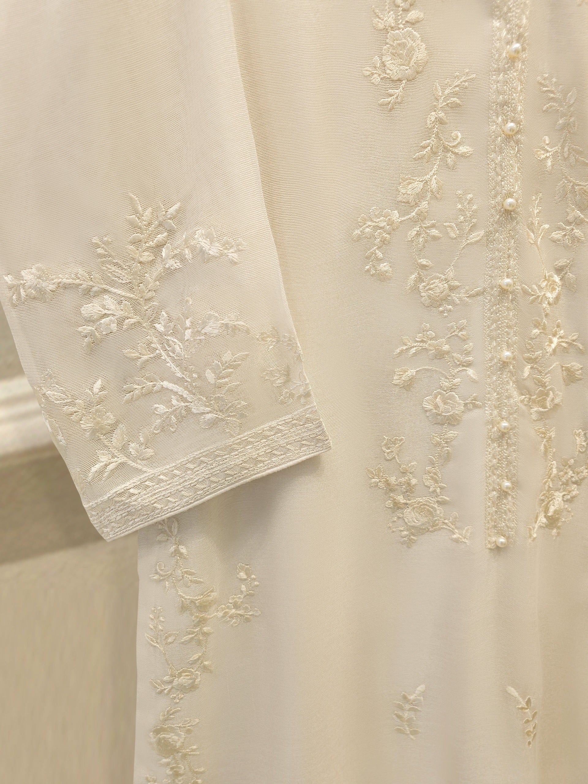 3 Piece - Pure Embroidered Cotton Net Suit S114054 - Image 3
