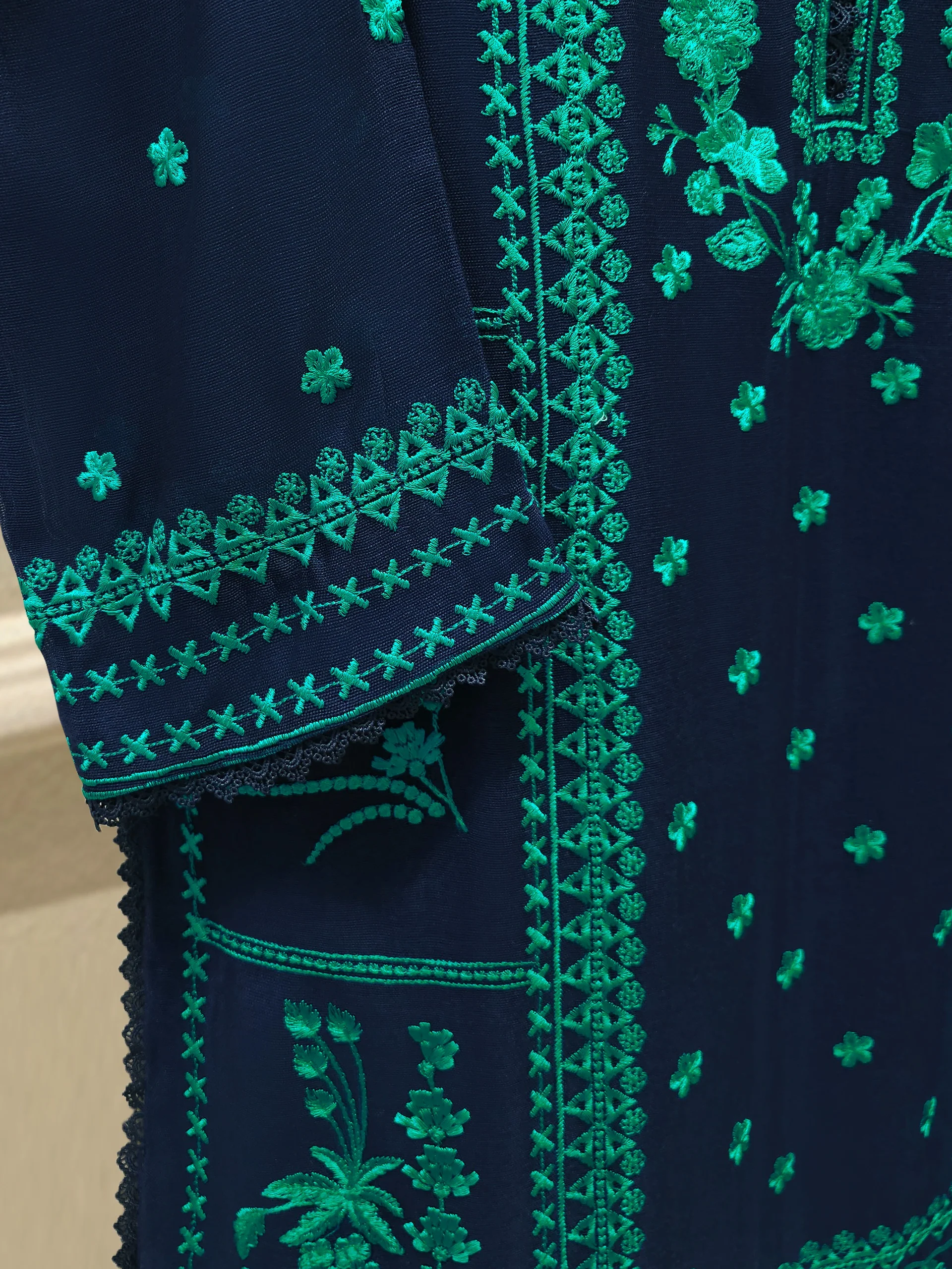 3 Piece - Pure Embroidered Cotton Net Suit S114070 - Image 3