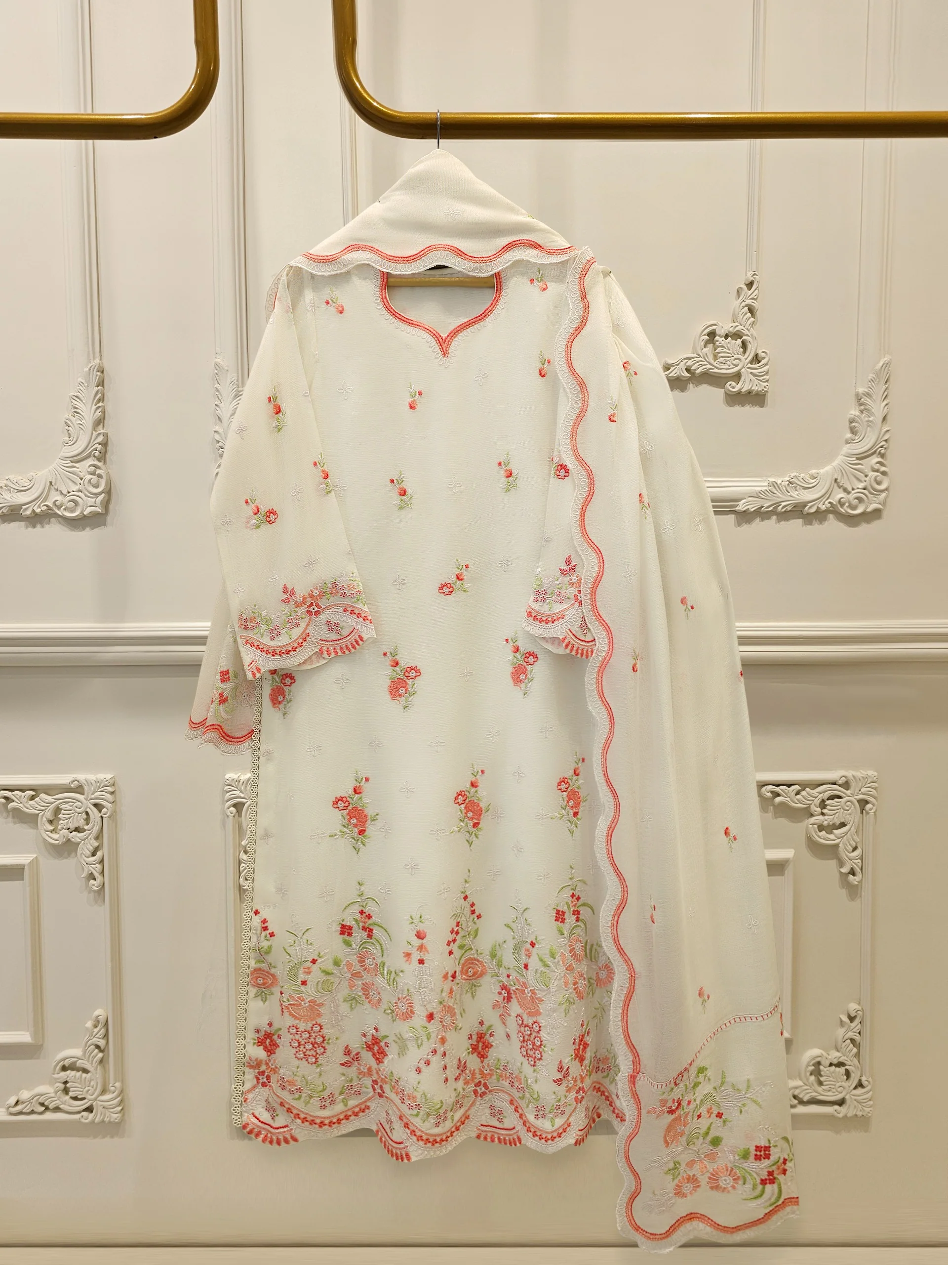 3 Piece - Pure Embroidered Cotton Net Suit S114104