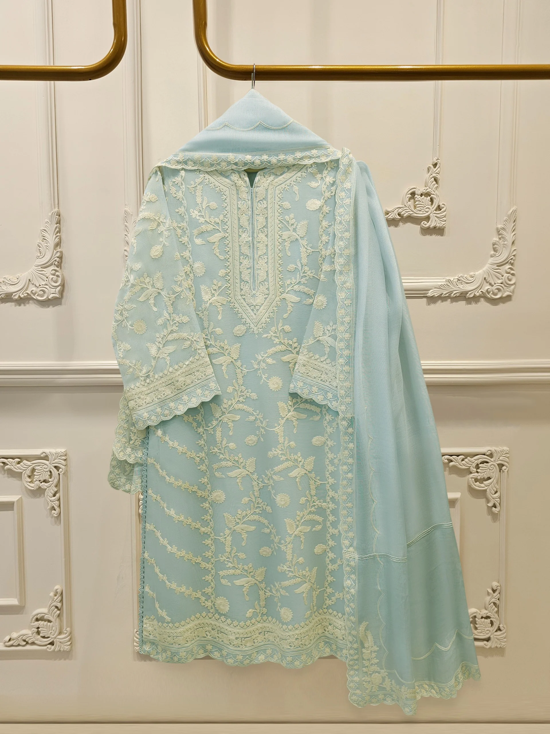 3 Piece - Pure Embroidered Cotton Net Suit S114125
