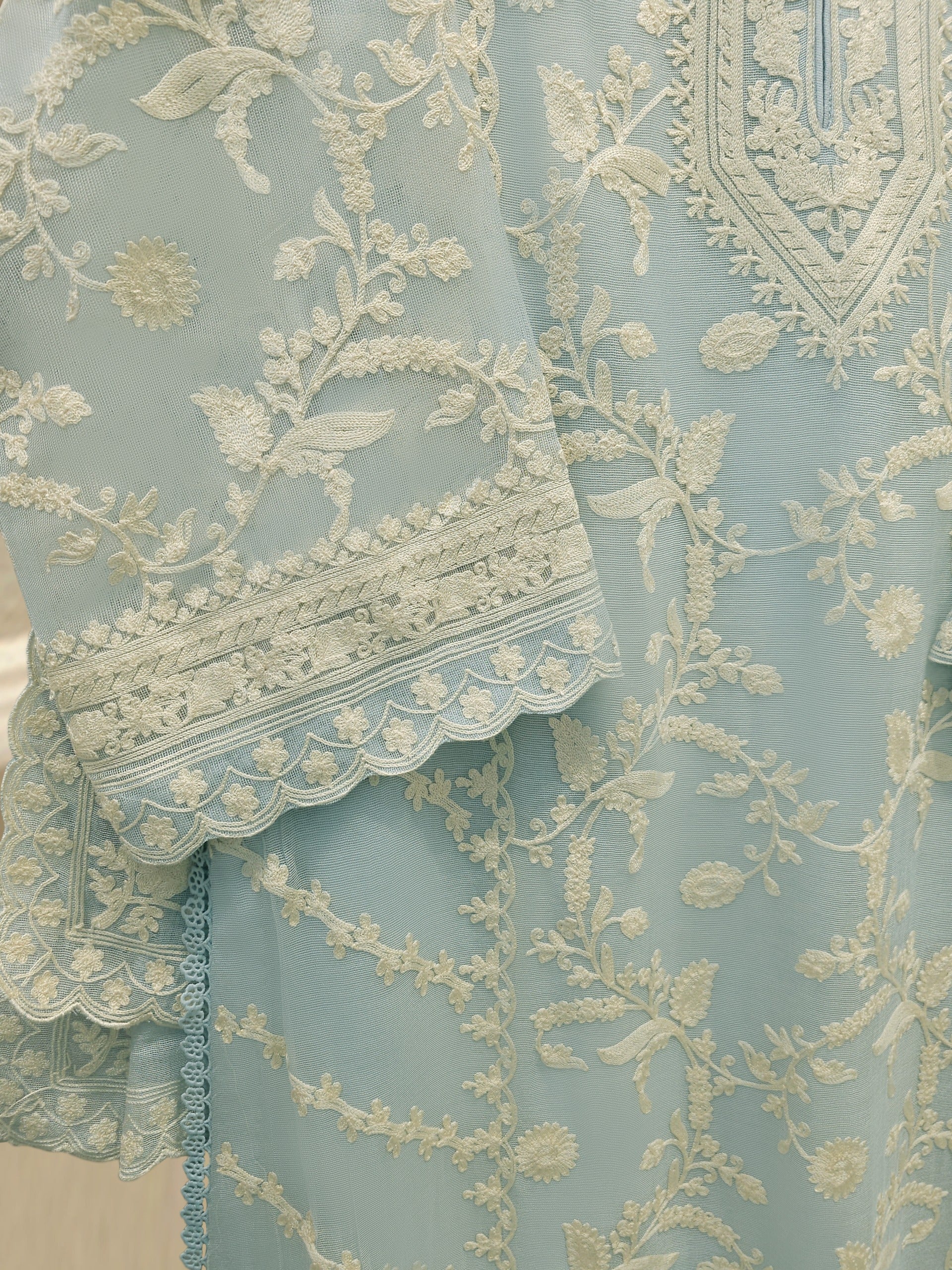 3 Piece - Pure Embroidered Cotton Net Suit S114125 - Image 3