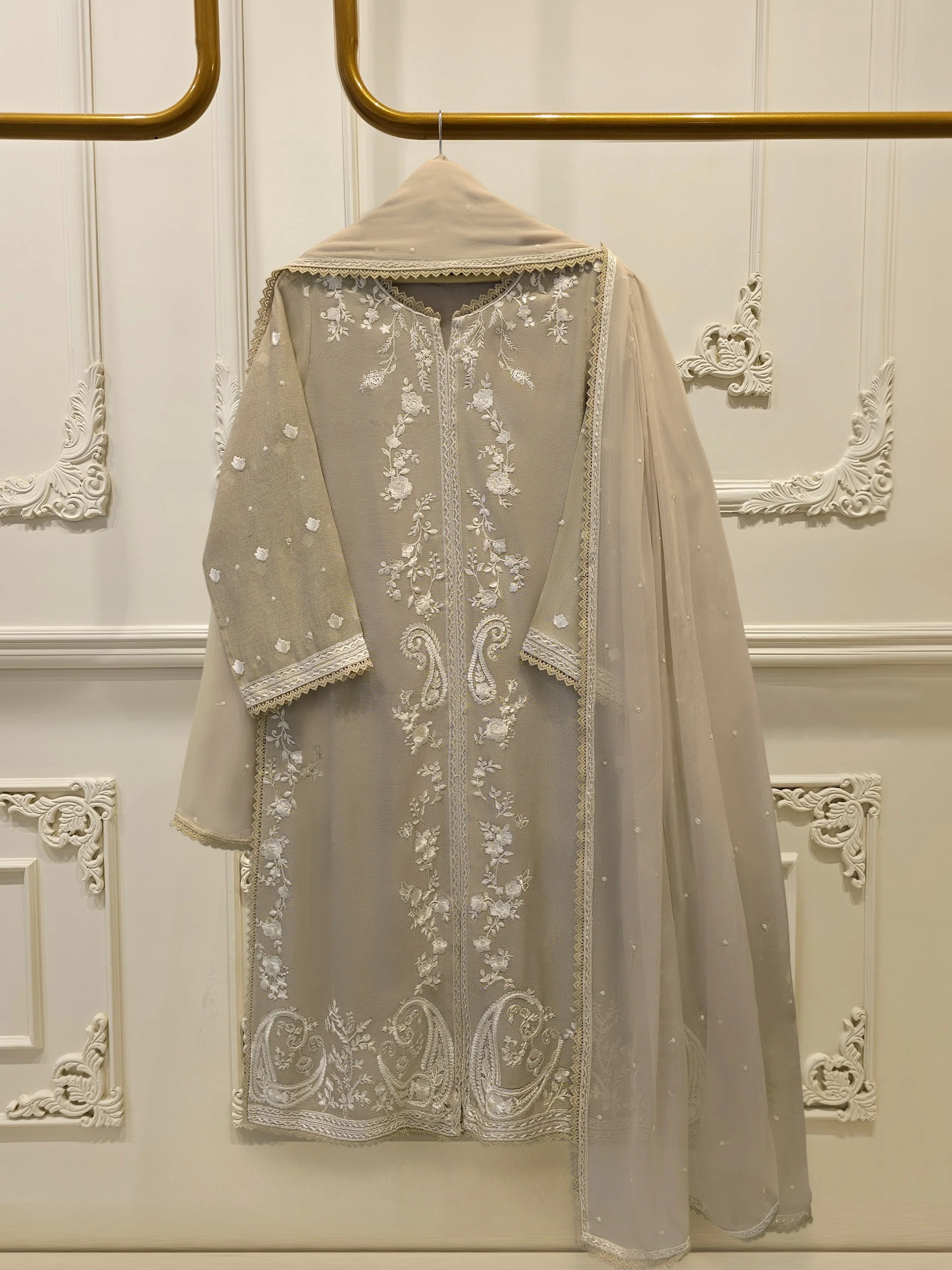 3 Piece - Pure Embroidered Cotton Net Suit S114170