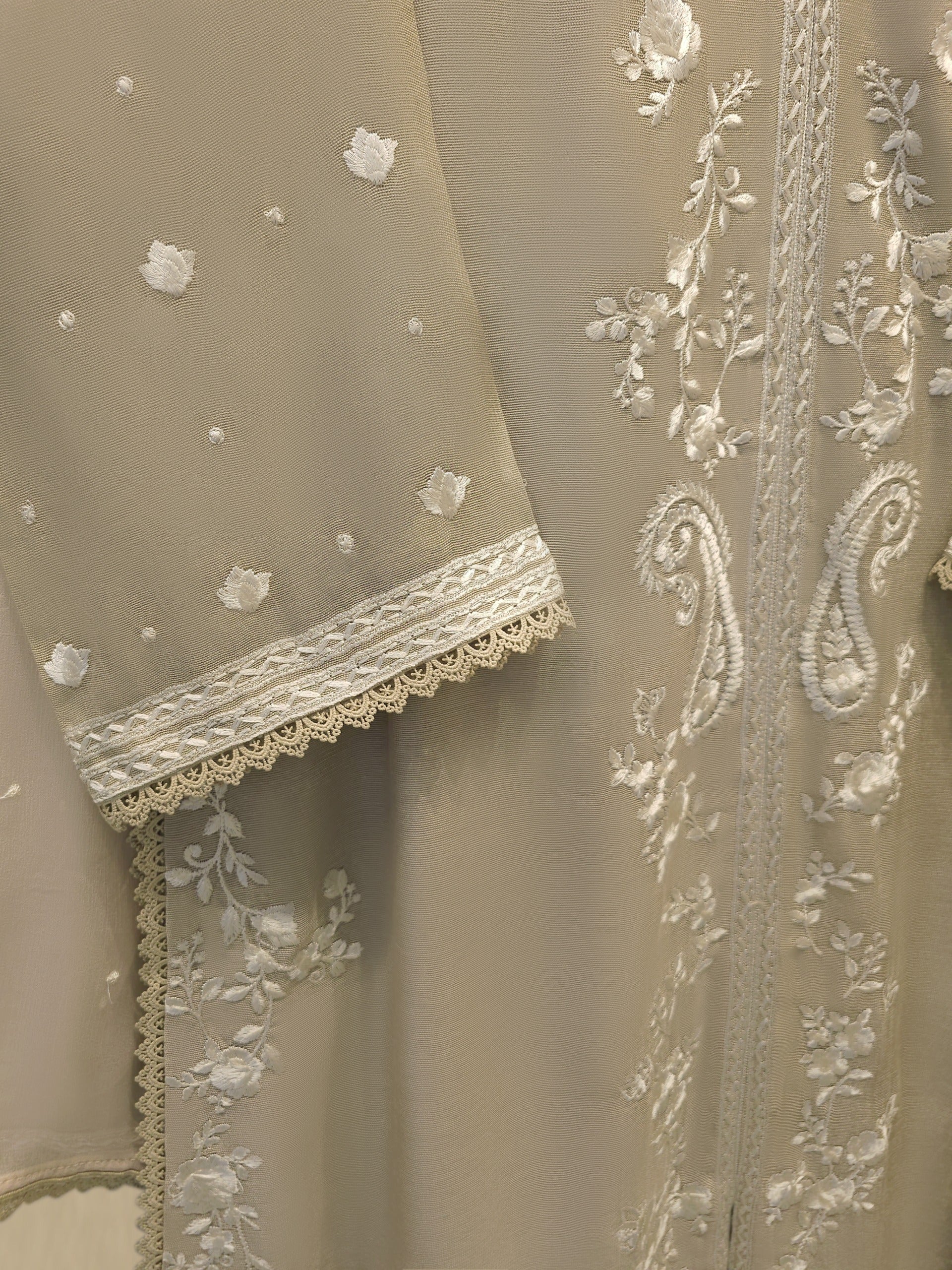 3 Piece - Pure Embroidered Cotton Net Suit S114170 - Image 3