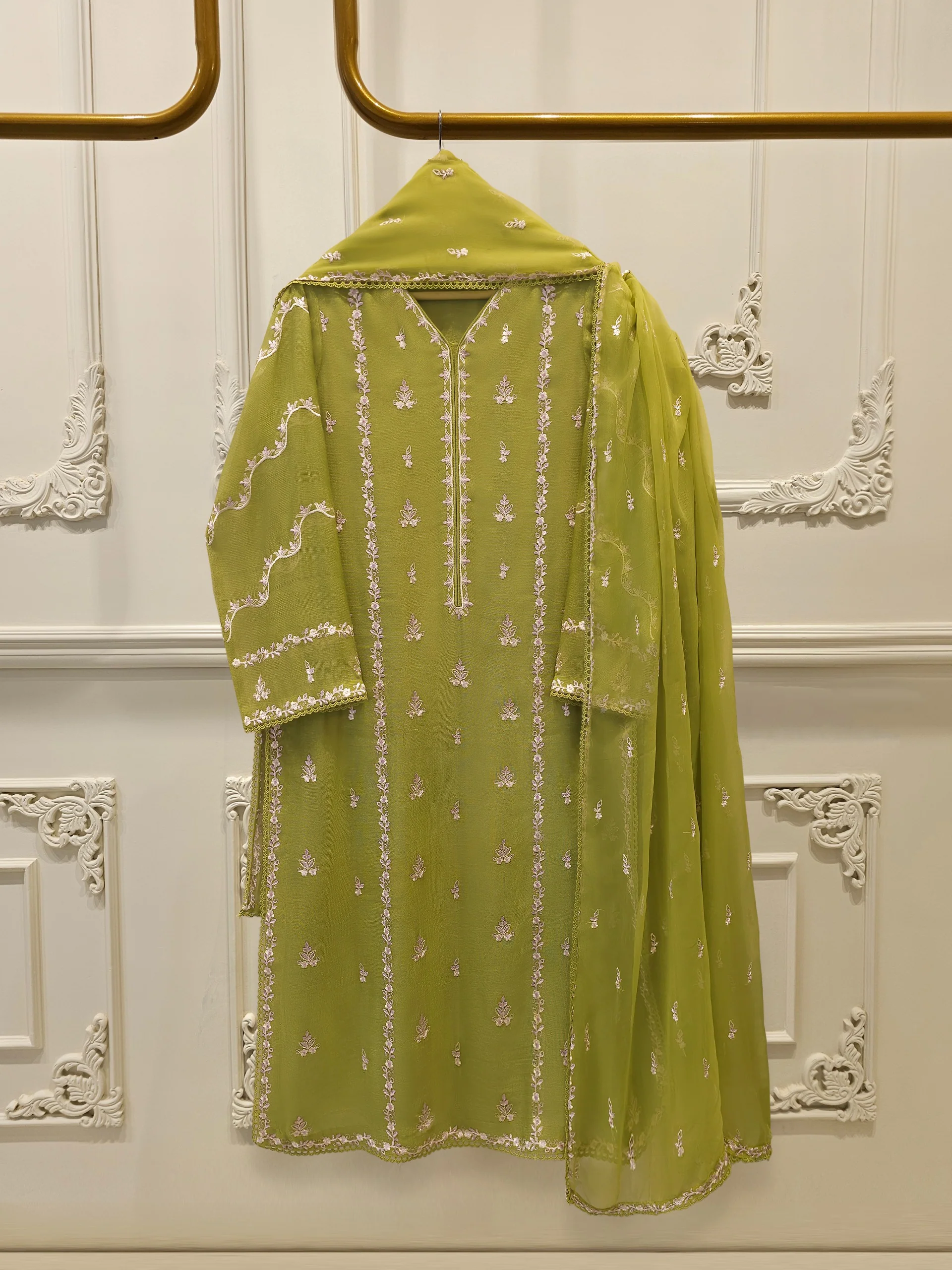 3 Piece - Pure Embroidered Cotton Net Suit S114214