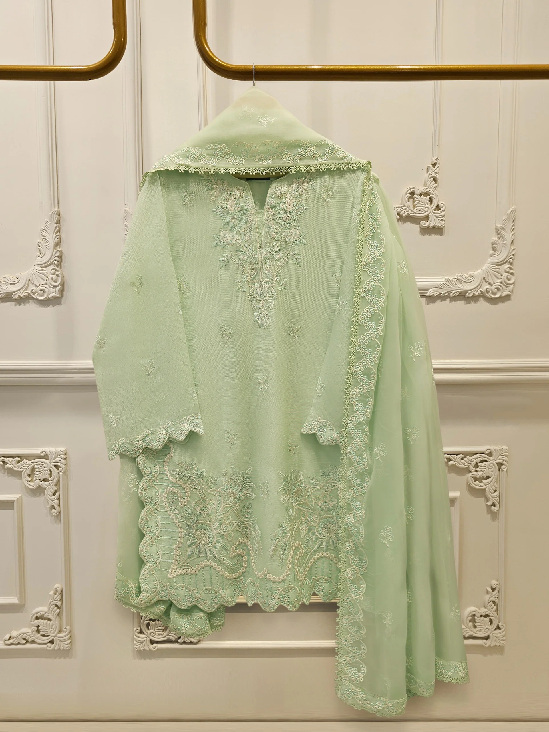 3 Piece - Pure Embroidered Cotton Net Suit S114250