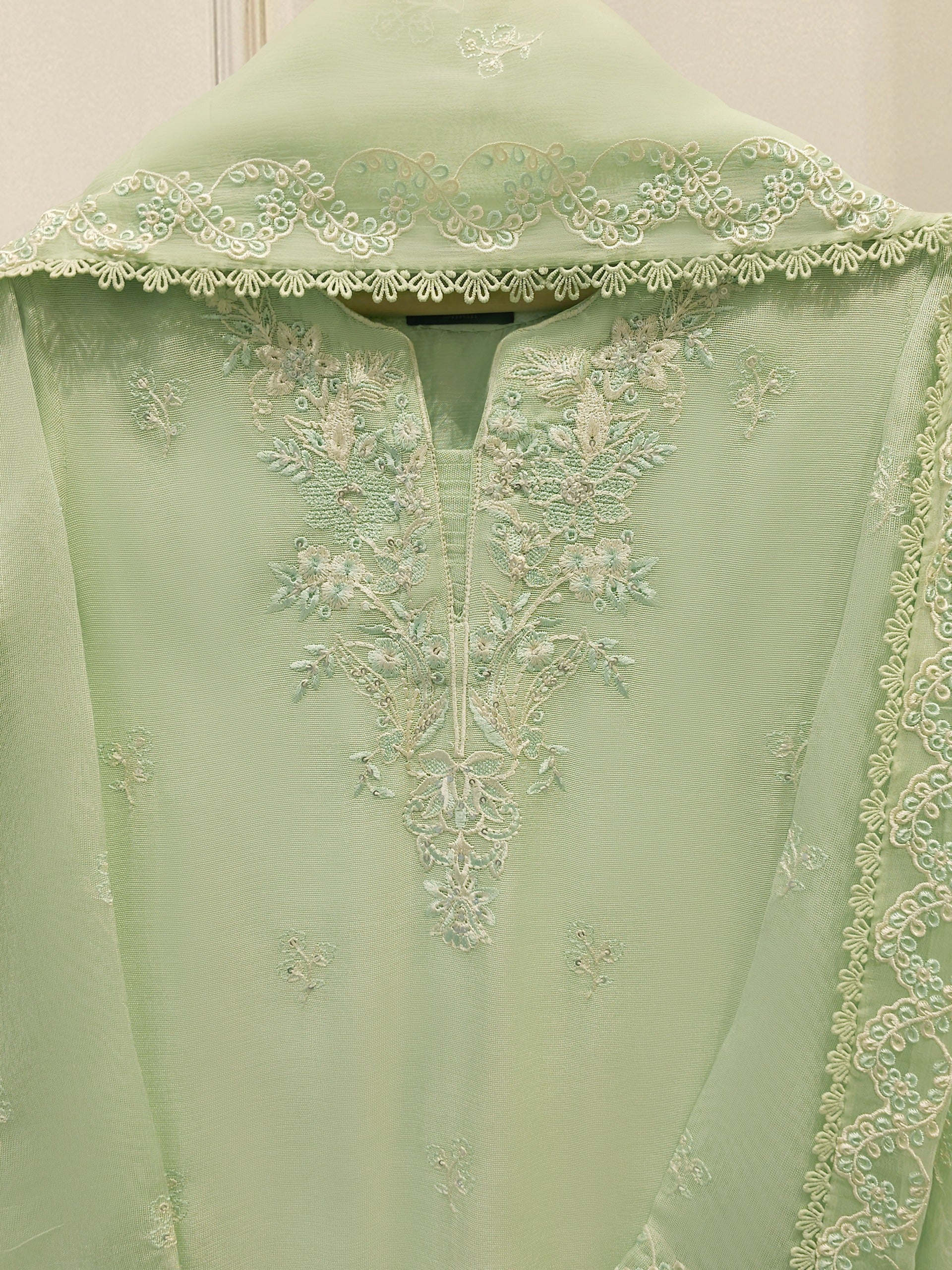 3 Piece - Pure Embroidered Cotton Net Suit S114250 - Image 2