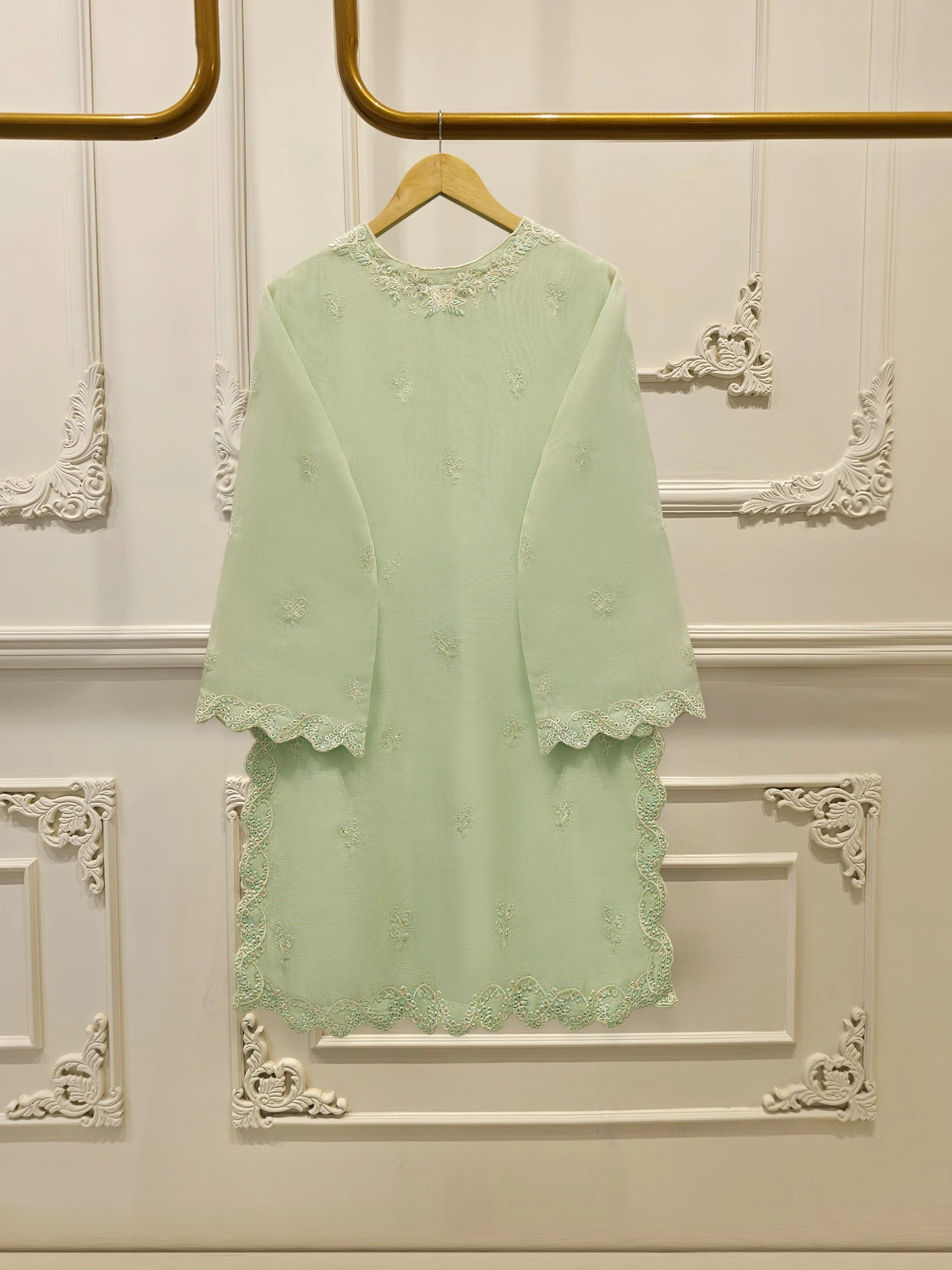 3 Piece - Pure Embroidered Cotton Net Suit S114250 - Image 5