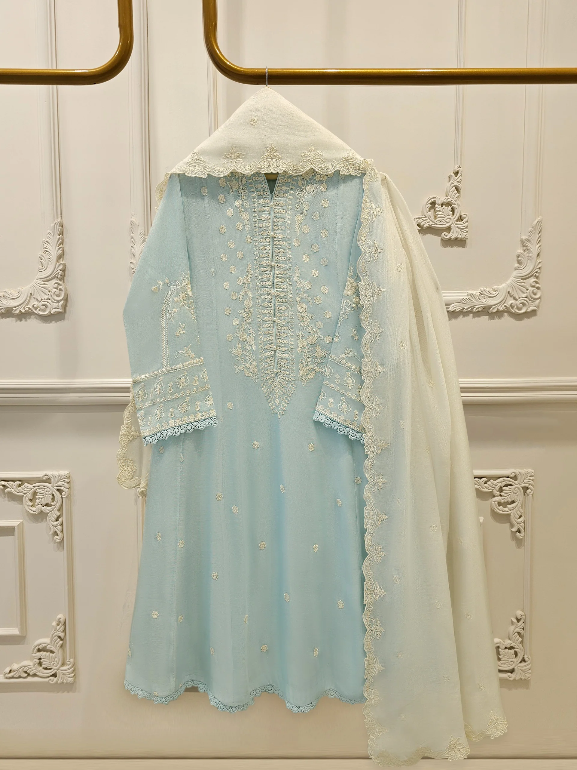 3 Piece - Pure Embroidered Cotton Net Suit S114254